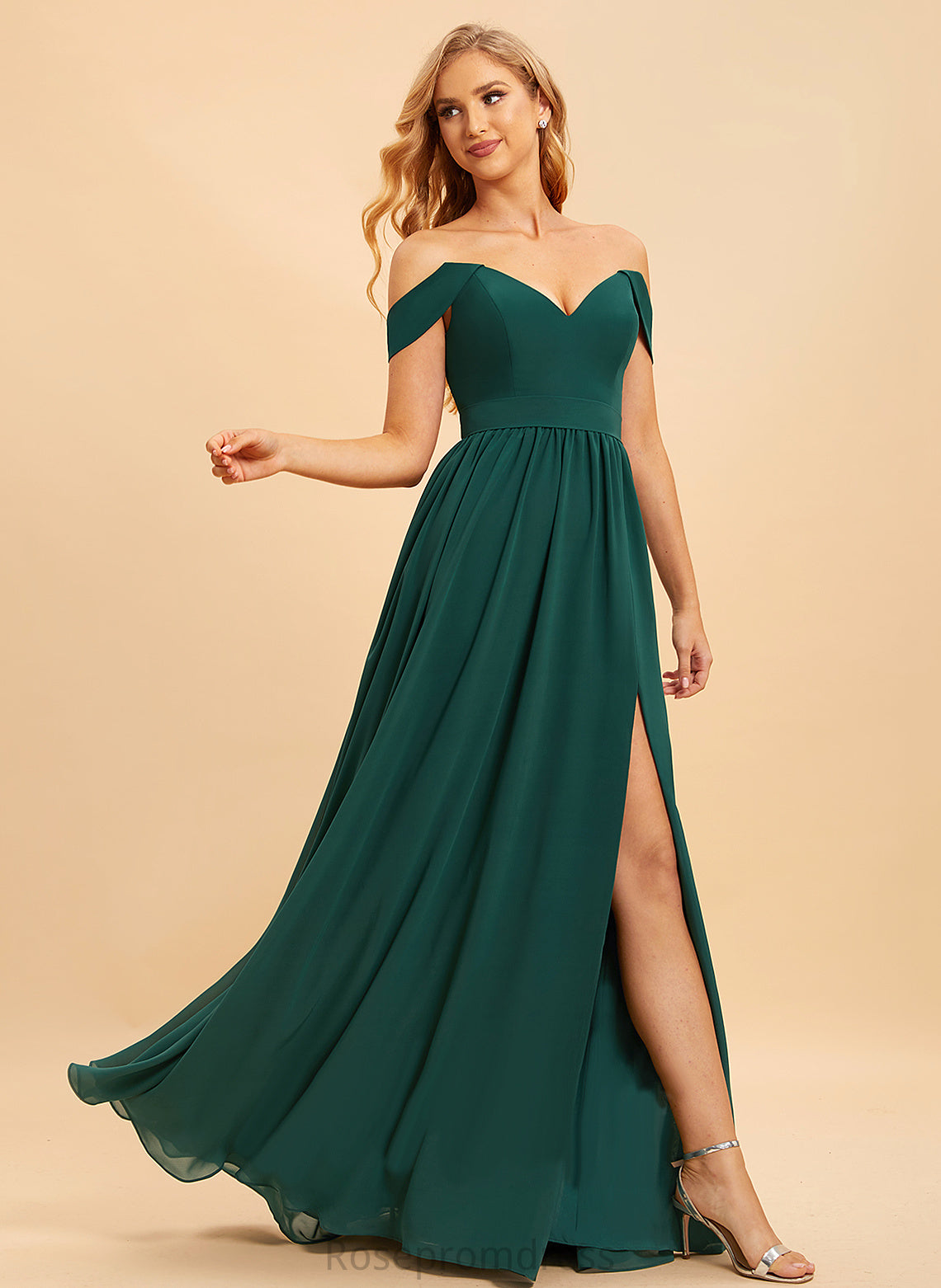 Length Off-the-Shoulder SplitFront Neckline Embellishment Silhouette Fabric A-Line Floor-Length Cassie Floor Length A-Line/Princess Bridesmaid Dresses