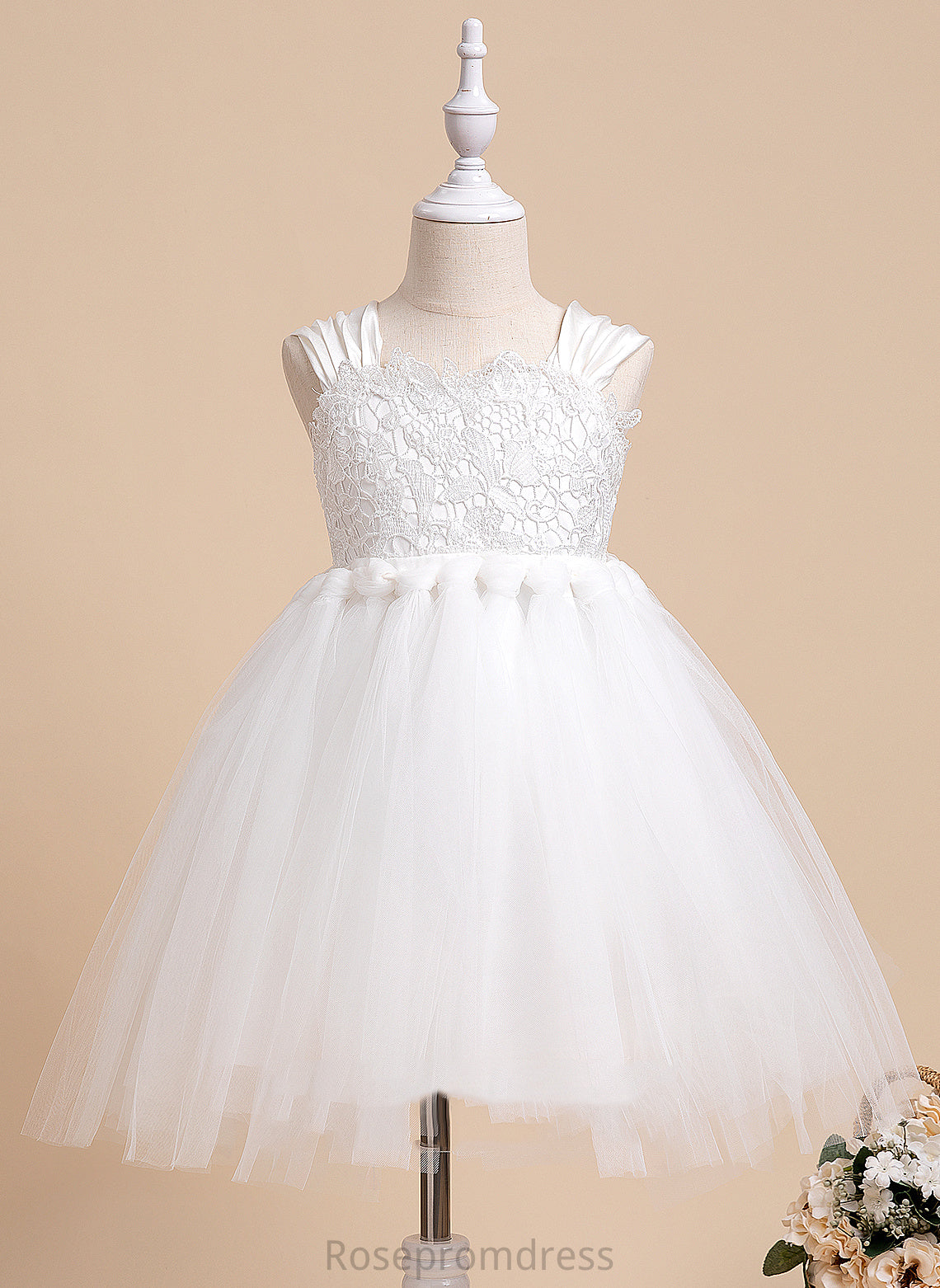 Flower Tulle Sleeveless Caroline With Flower Girl Dresses - Girl Bow(s) Neckline Square Dress Ball-Gown/Princess Knee-length