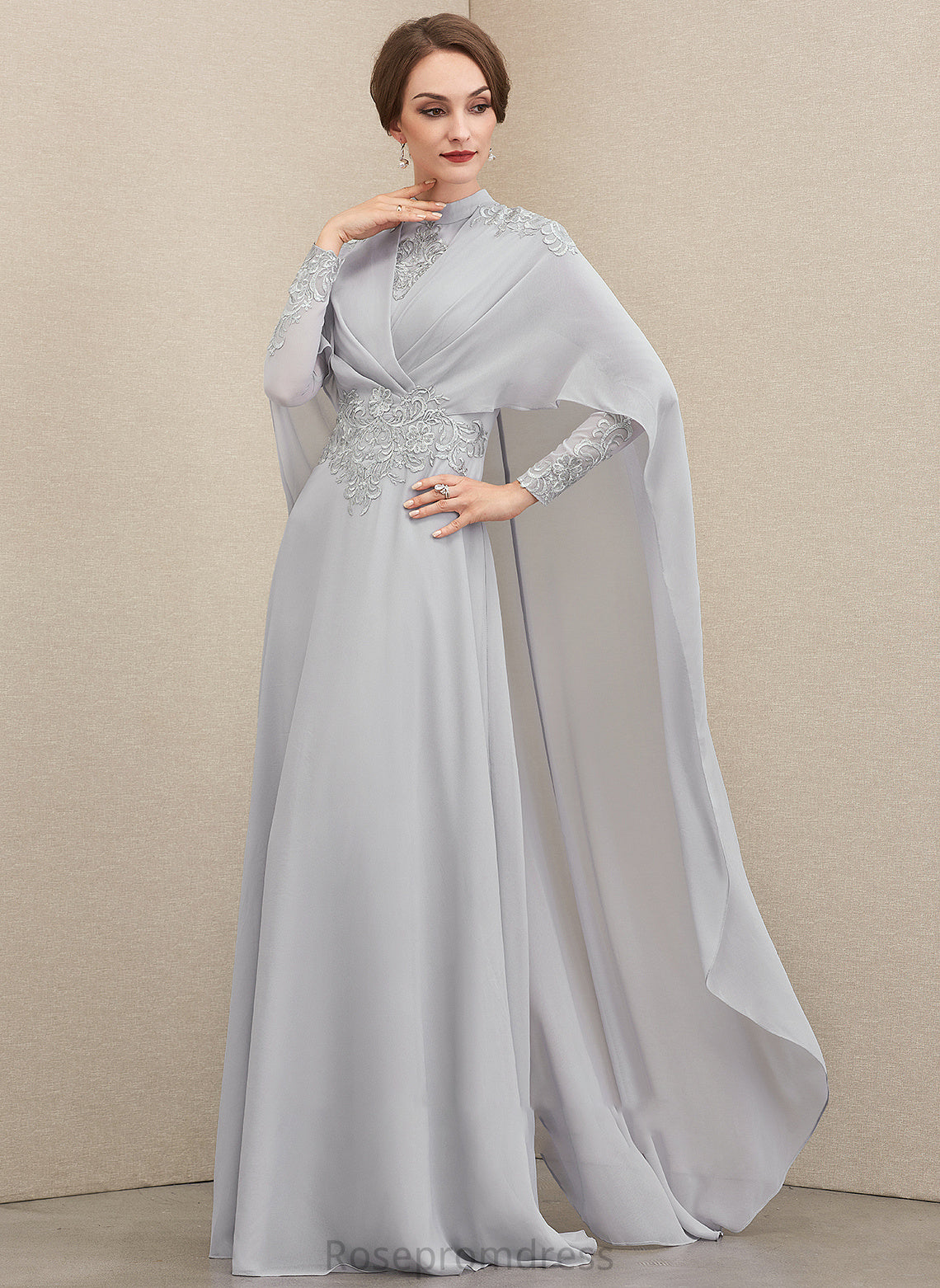 Mother of the Bride Dresses Chiffon Neck Dress of With Lace Helena Mother Ruffle High A-Line the Bride Floor-Length