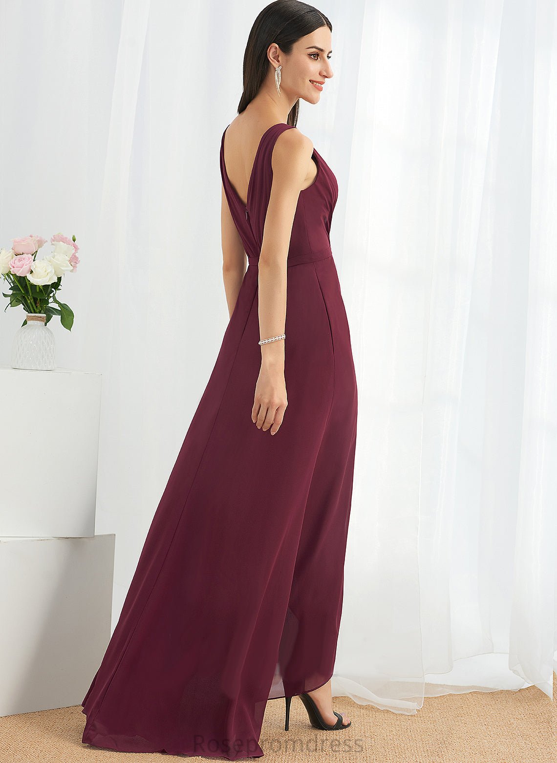 Neckline A-Line Length Asymmetrical Embellishment Silhouette SplitFront V-neck Fabric Gabrielle Bridesmaid Dresses