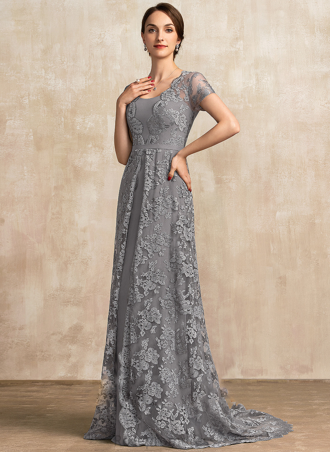 A-Line Bride of Nydia Chiffon Train the Mother of the Bride Dresses Neckline Square Dress Sweep Lace Mother