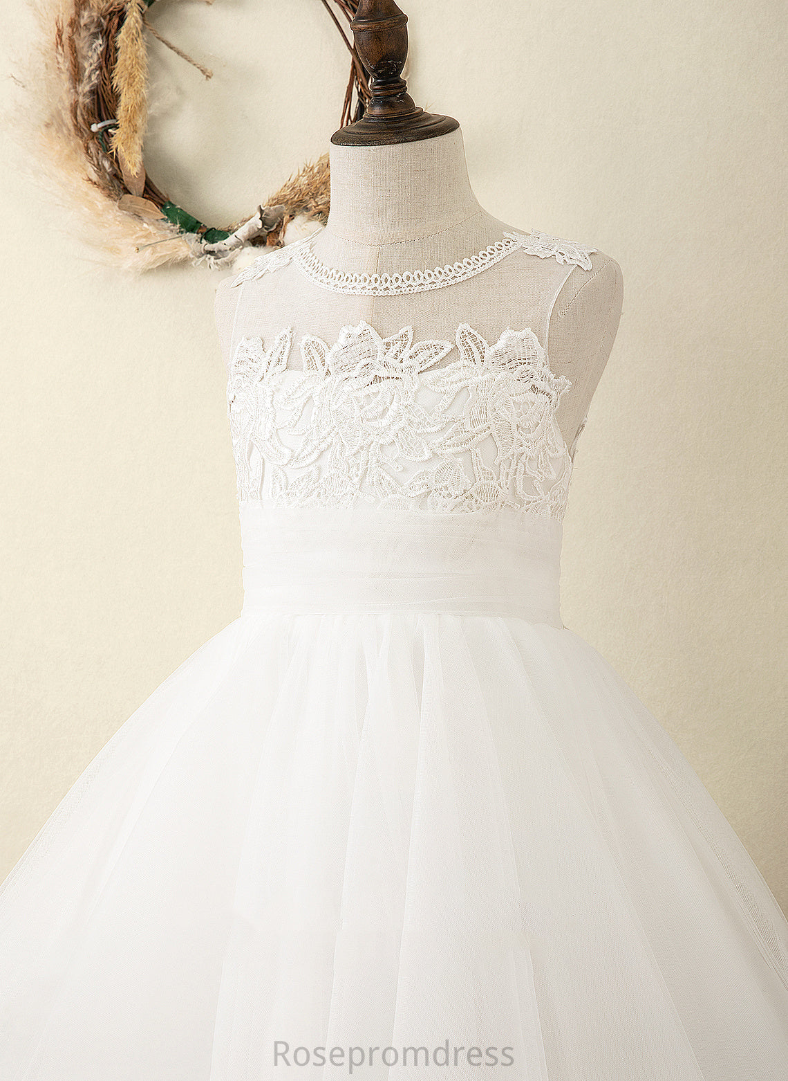 Flower Girl Dresses - Dress Tulle/Lace Flower A-Line Girl Sleeveless Scoop Knee-length Heidy Neck