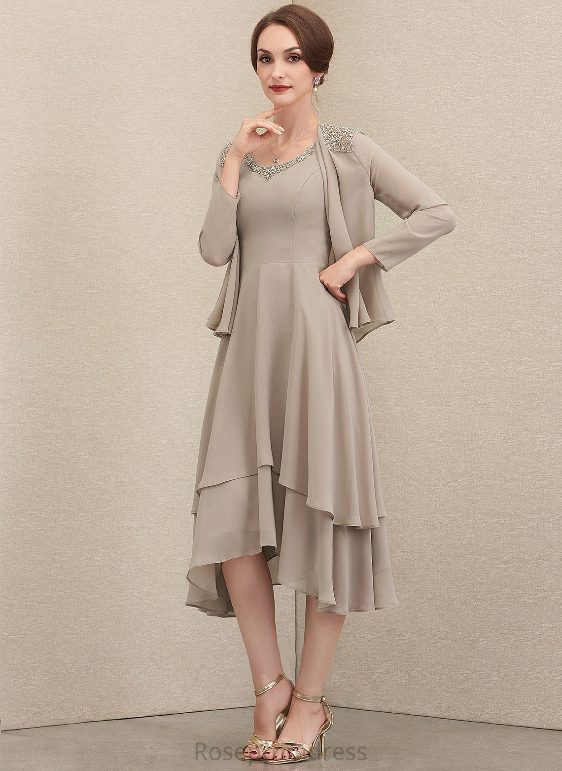 of Thea Mother of the Bride Dresses With Asymmetrical Bride Chiffon A-Line Dress Neck Sequins Mother the Beading Scoop