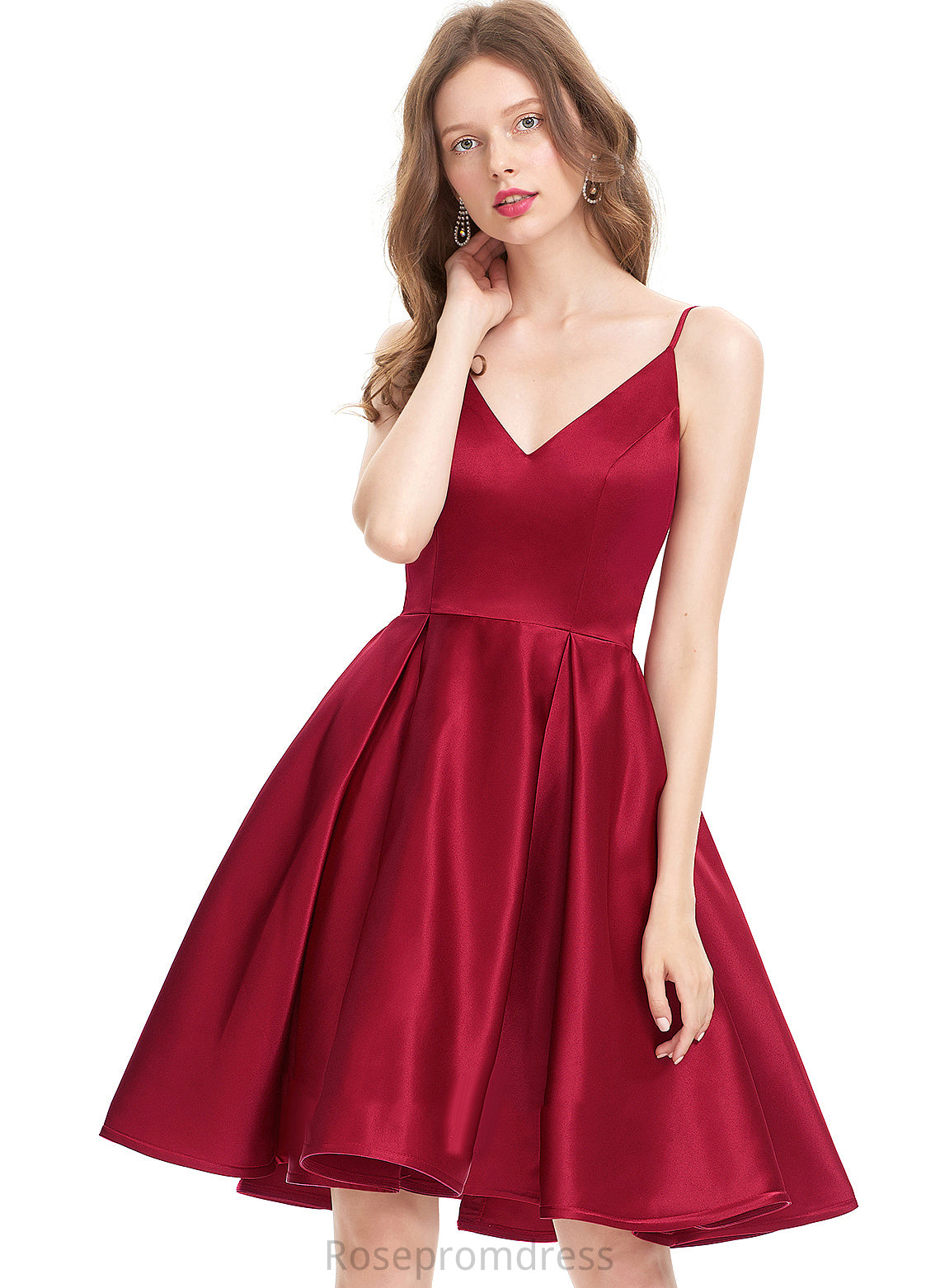 Dress Homecoming Dresses Knee-Length Satin Homecoming V-neck Maria A-Line