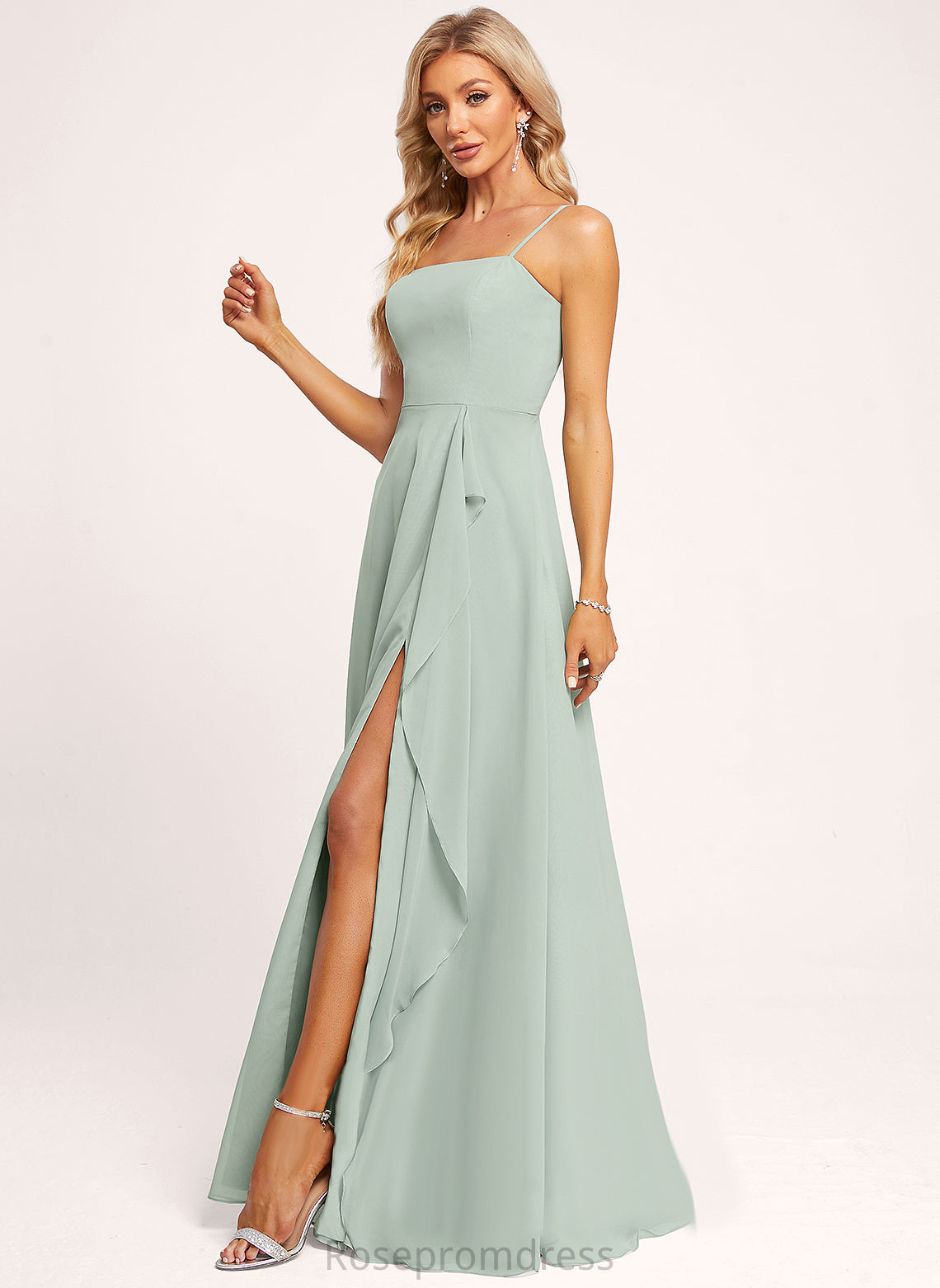 A-line Floor-Length Straps&Sleeves Fabric Length Square Neckline Silhouette Marianna Spandex Sleeveless Off The Shoulder Bridesmaid Dresses