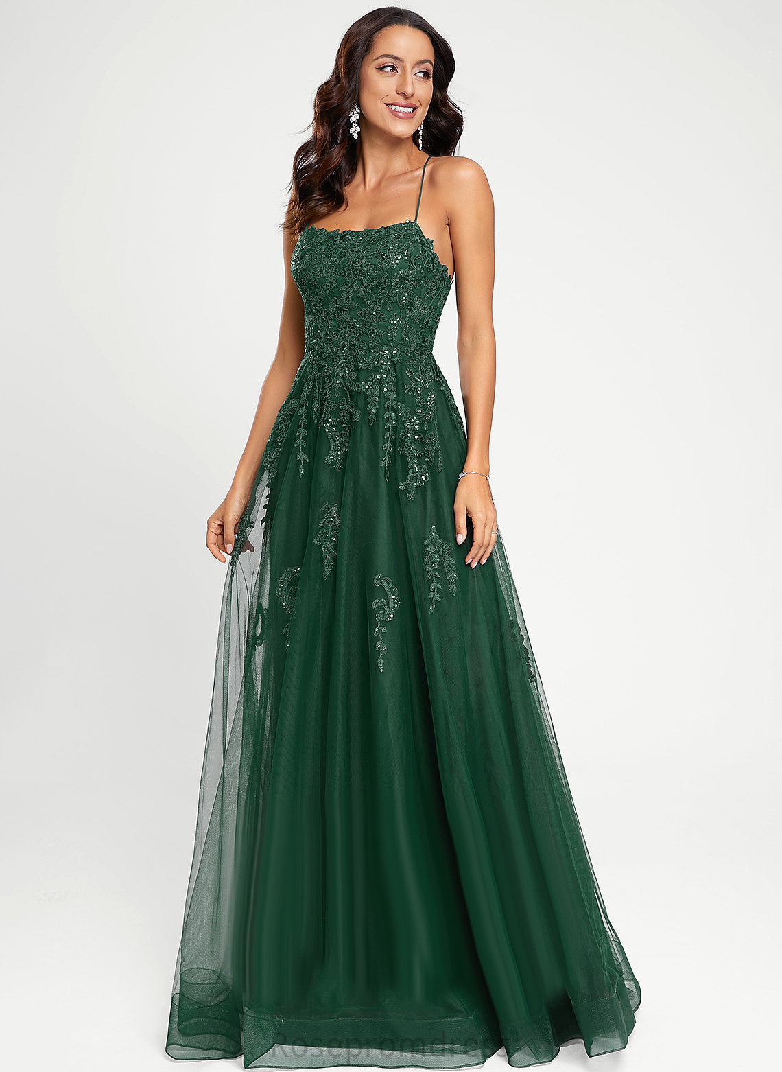 Square Carley A-Line Prom Dresses Floor-Length Tulle