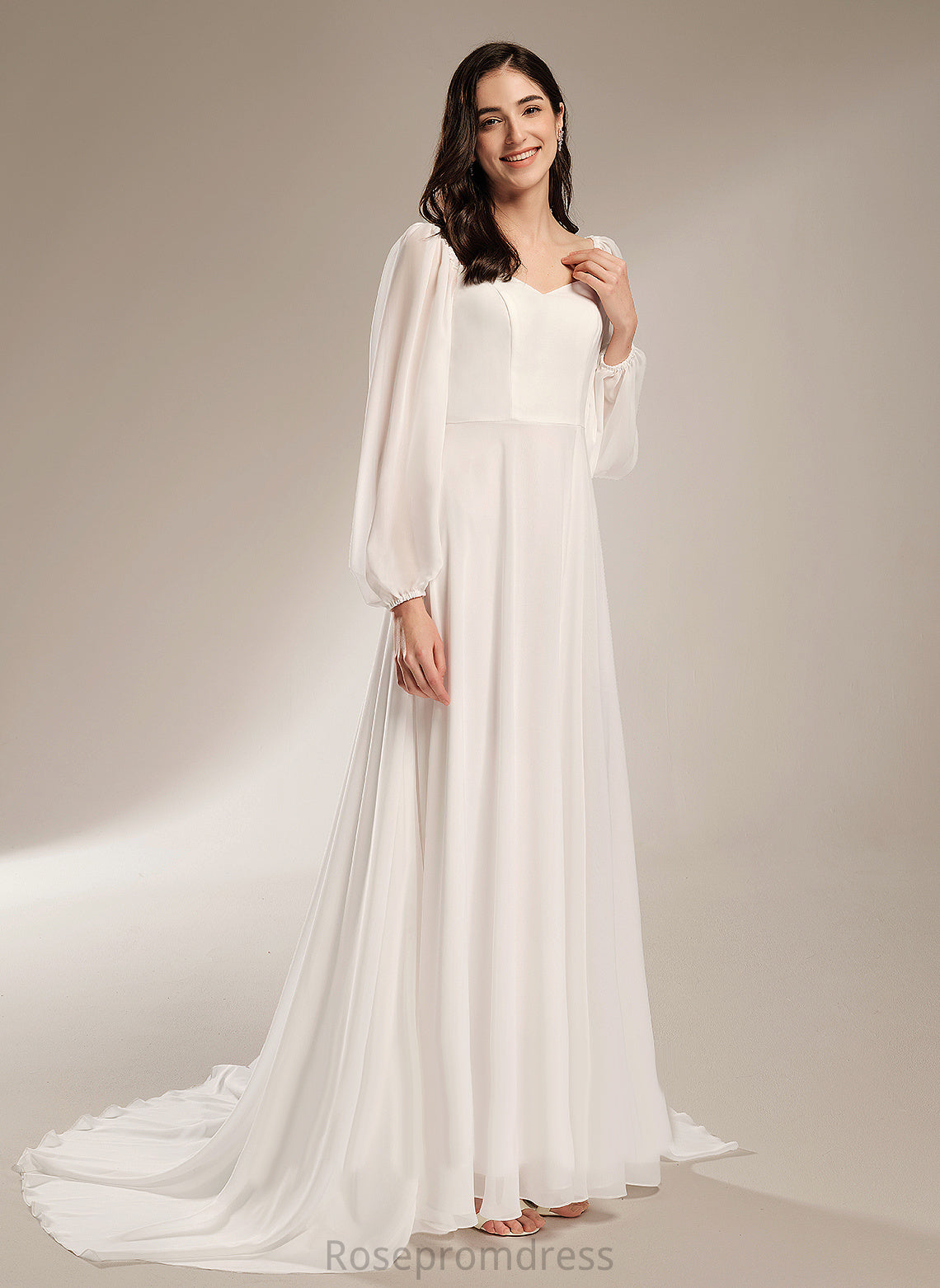 Train Wedding Dresses Dress Chapel Split A-Line With Chiffon Wedding V-neck Front Amiya