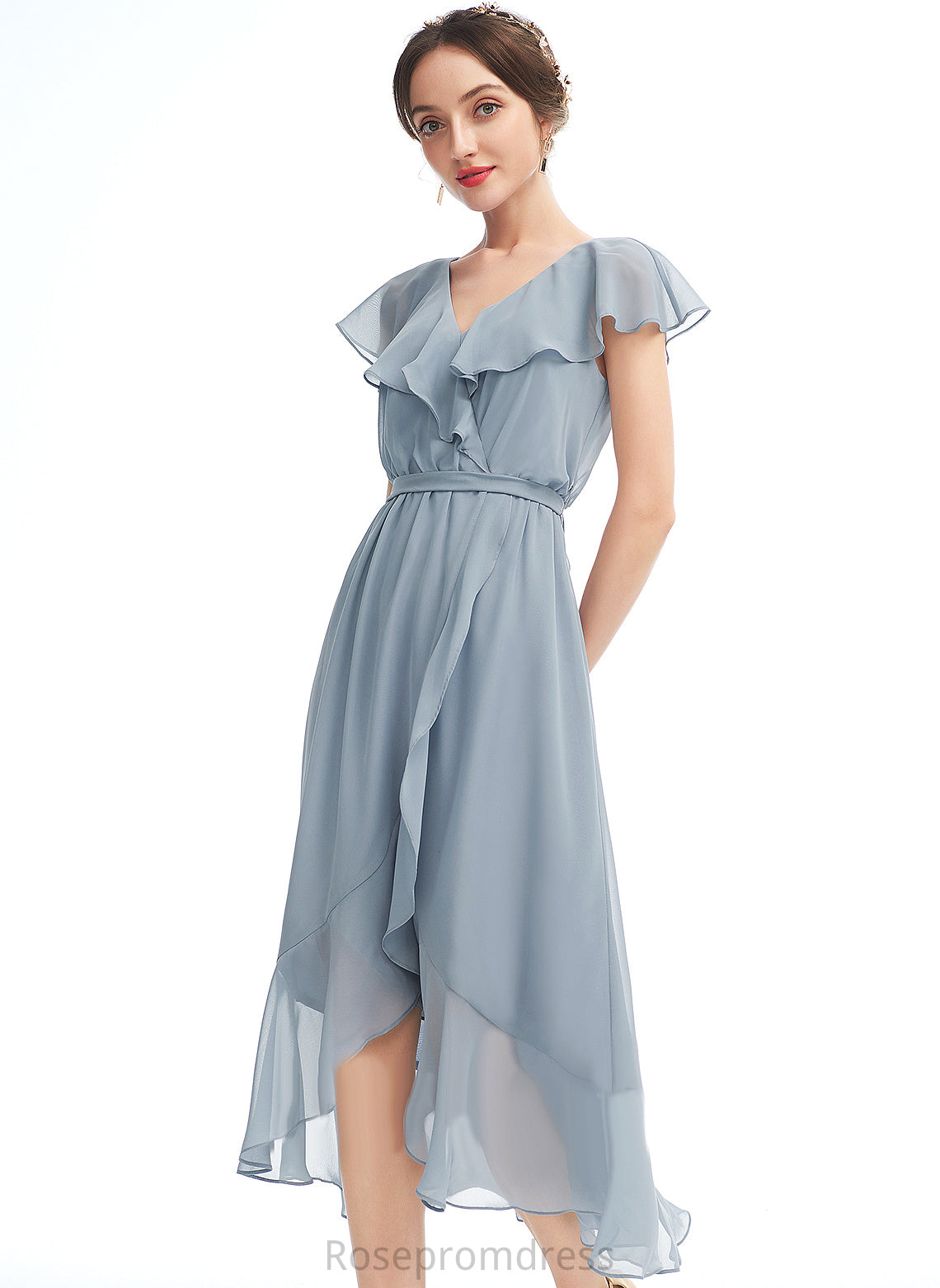 Cocktail Dress With Ruffle V-neck Ciara Chiffon Cocktail Dresses Asymmetrical A-Line