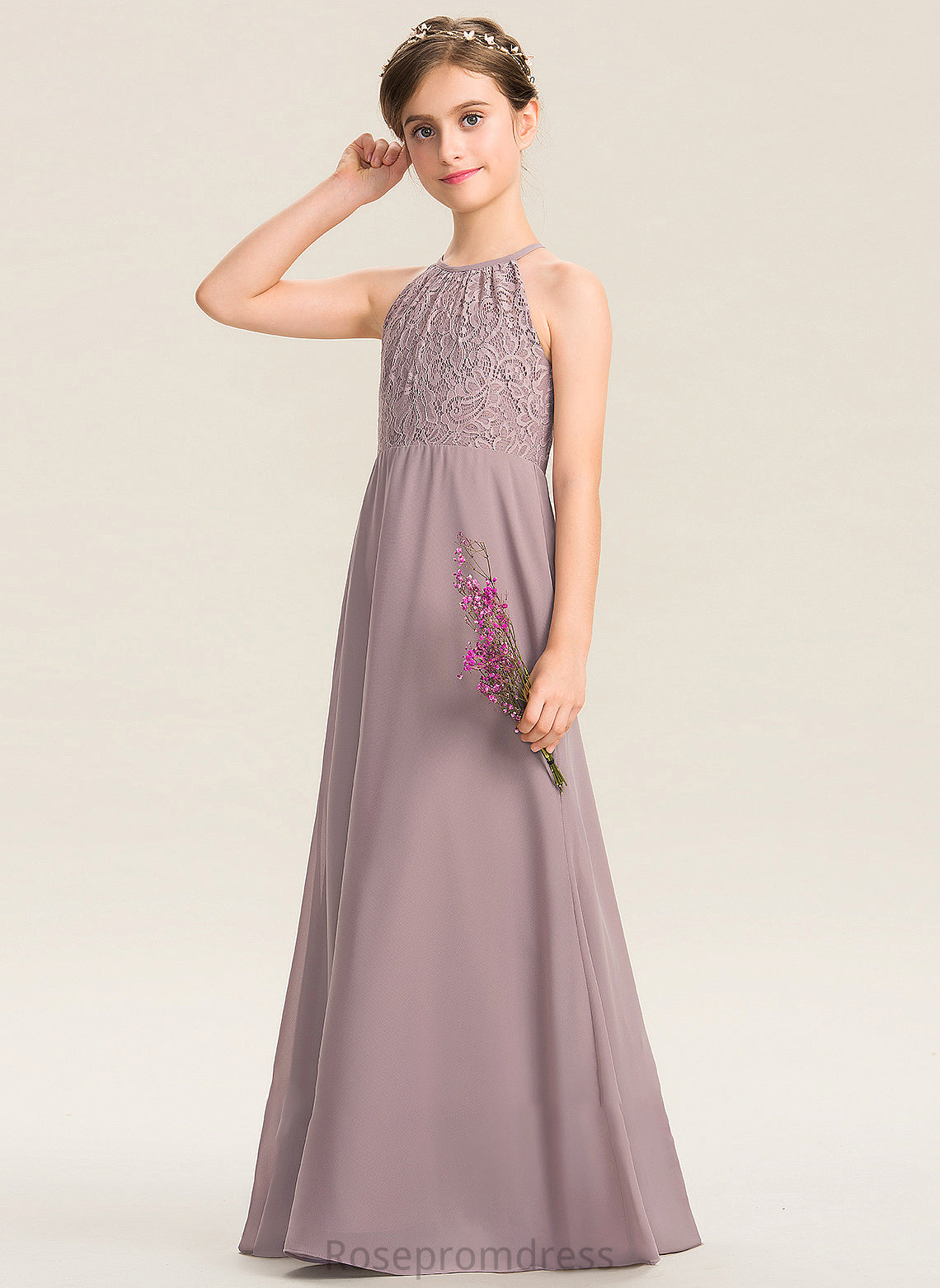 Simone A-LineScoopNeckFloor-LengthChiffonLaceJuniorBridesmaidDressWithRuffle#173272 Junior Bridesmaid Dresses