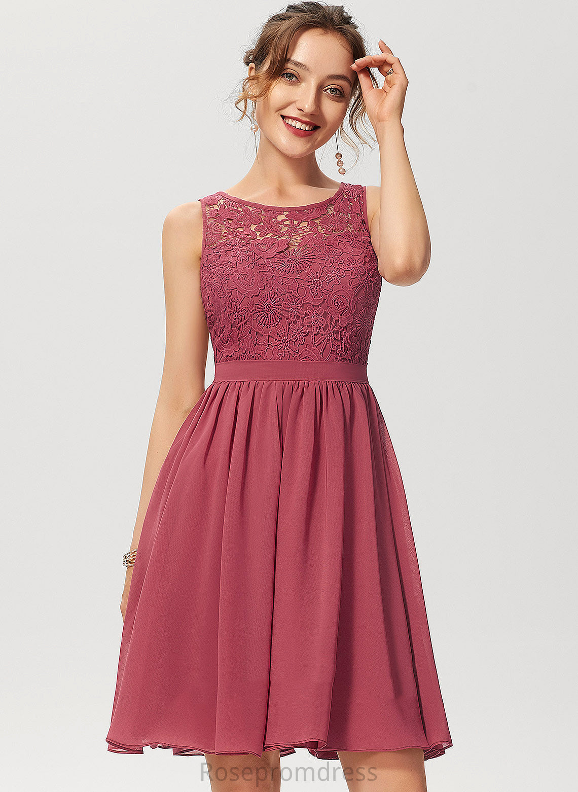 Dress Joan Knee-Length Chiffon Cocktail Scoop Cocktail Dresses Lace A-Line Neck