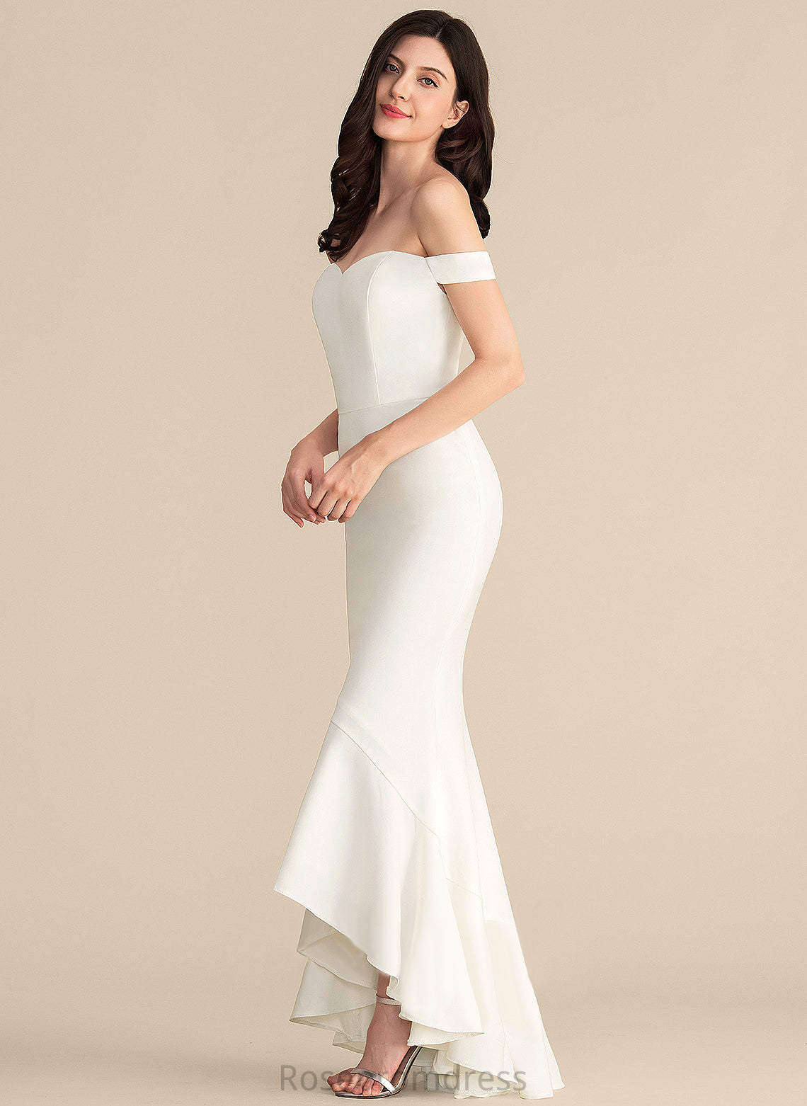 Wedding Dresses With Trumpet/Mermaid Asymmetrical Wedding Ruffles Off-the-Shoulder Cascading Abbigail Dress