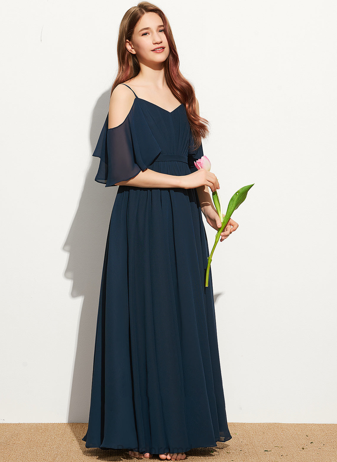 Ruffle Floor-Length Junior Bridesmaid Dresses A-Line Natalie Off-the-Shoulder With Chiffon