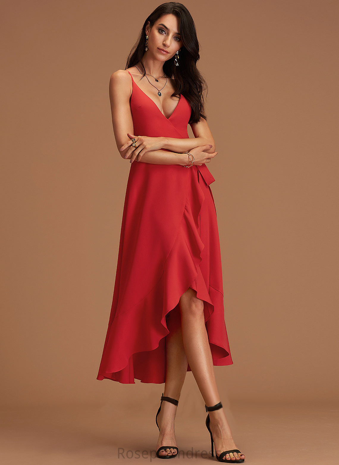 V-Neck Mandy Crepe Formal Dresses Dresses A-line Stretch