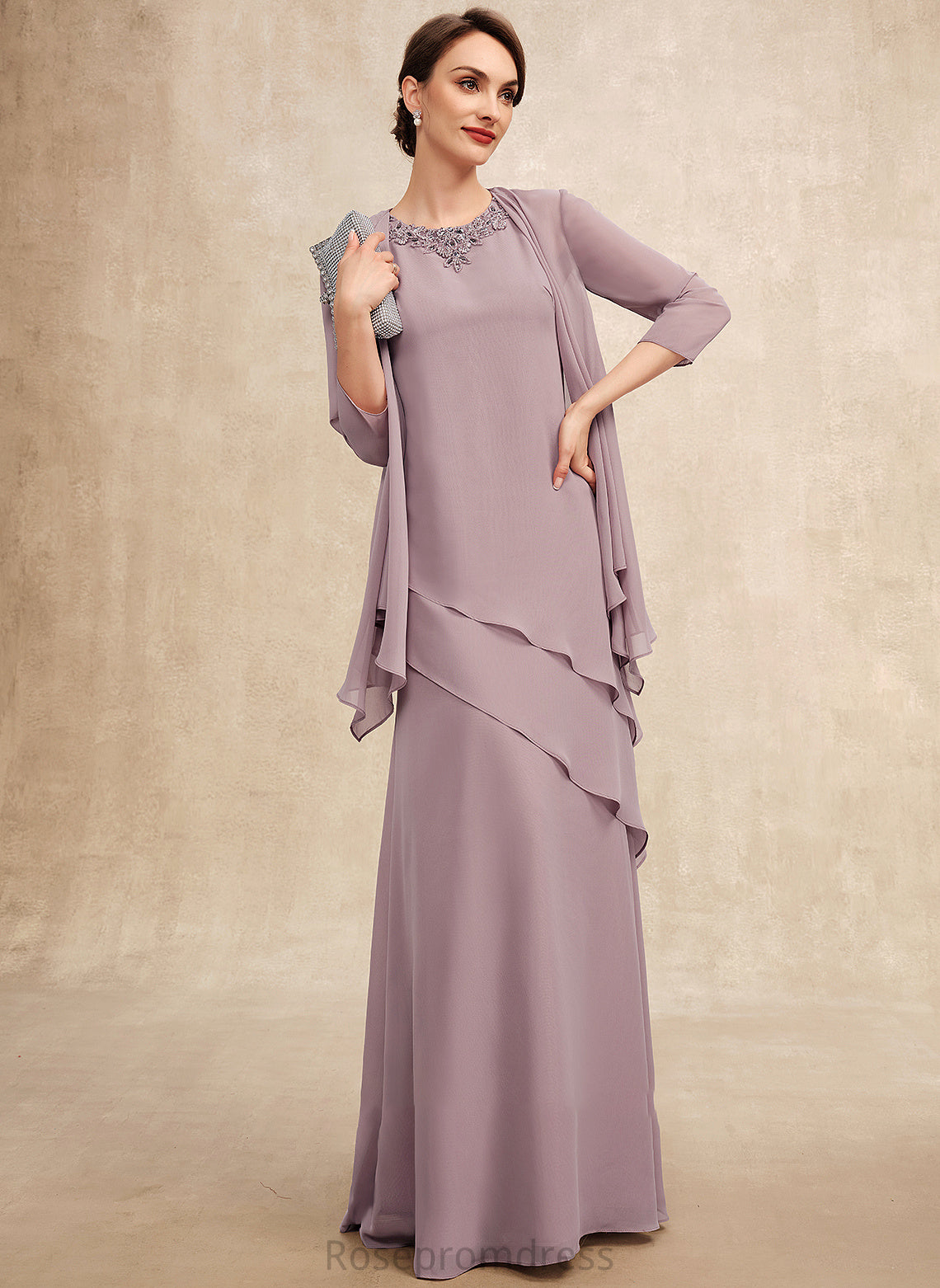 Alexa Dress Neck Scoop Floor-Length With Beading Mother of the Bride Dresses of the Bride Chiffon A-Line Mother