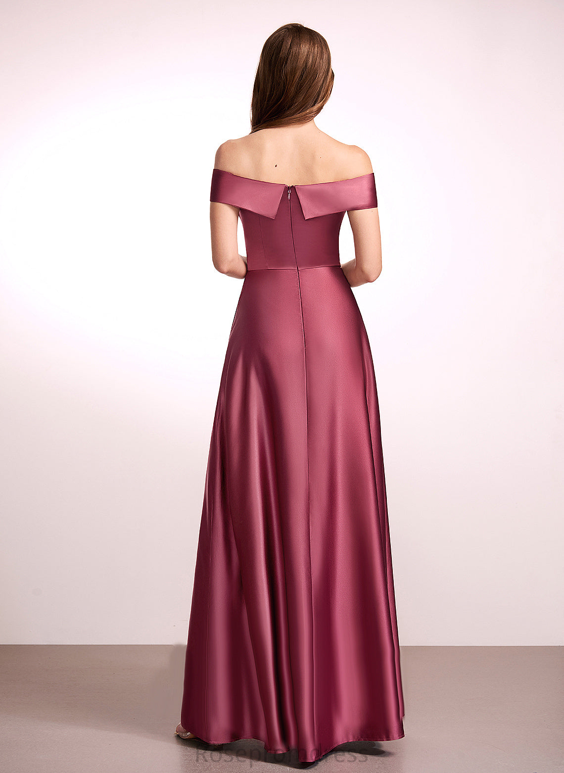 Silhouette Fabric Floor-Length Length Straps&Sleeves Neckline Satin A-line OfftheShoulder Ursula Bridesmaid Dresses