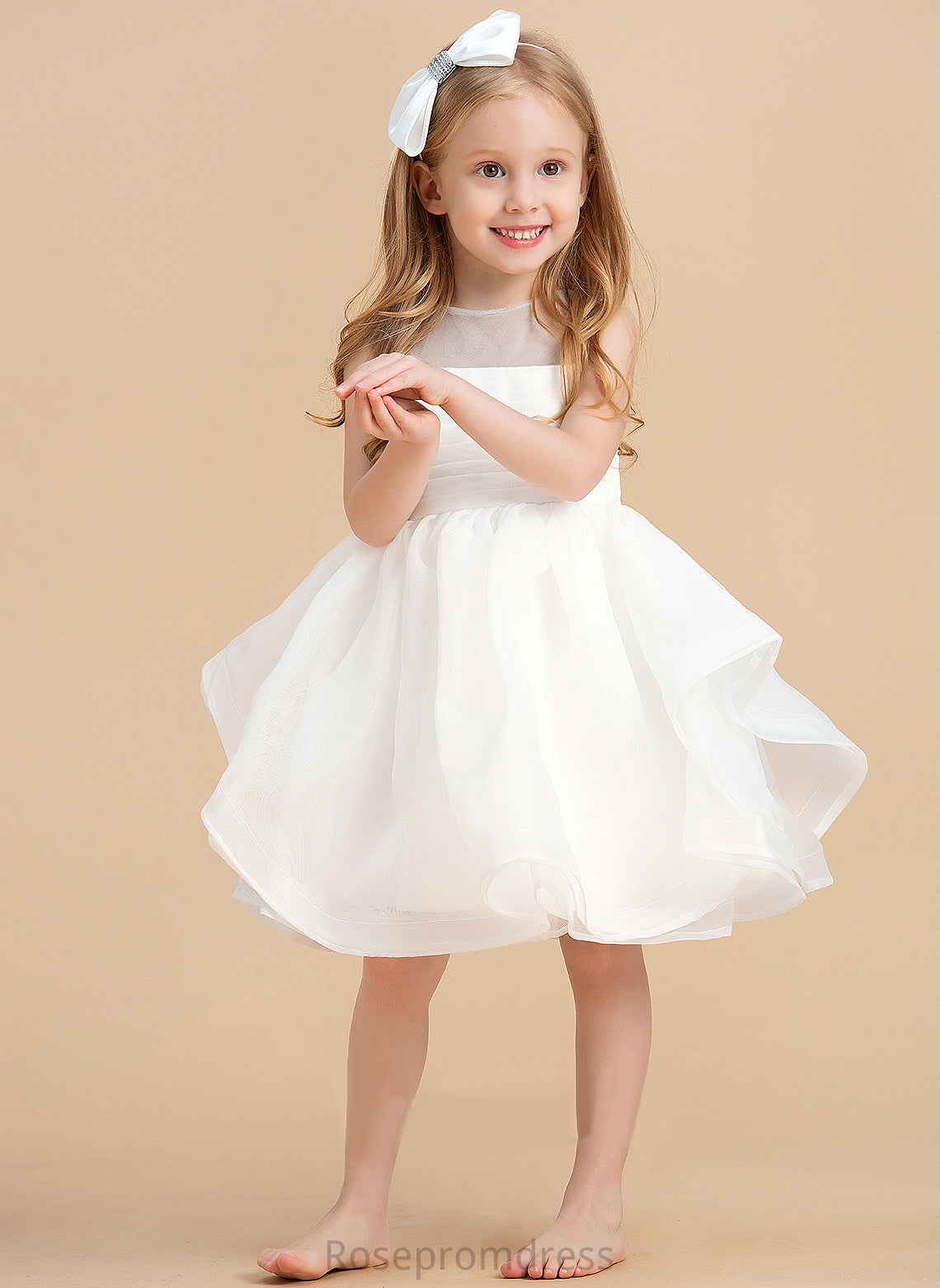 V Amira Scoop Flower Girl Dresses Knee-length Sleeveless Girl Back Flower Organza - Dress Ball-Gown/Princess With Neck