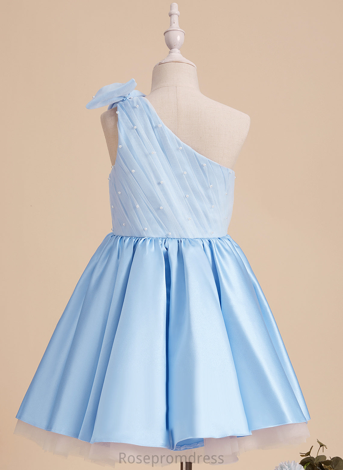 Beading/Bow(s) One-Shoulder Flower With Sleeveless Satin/Tulle A-Line Flower Girl Dresses Fernanda Dress Knee-length Girl -