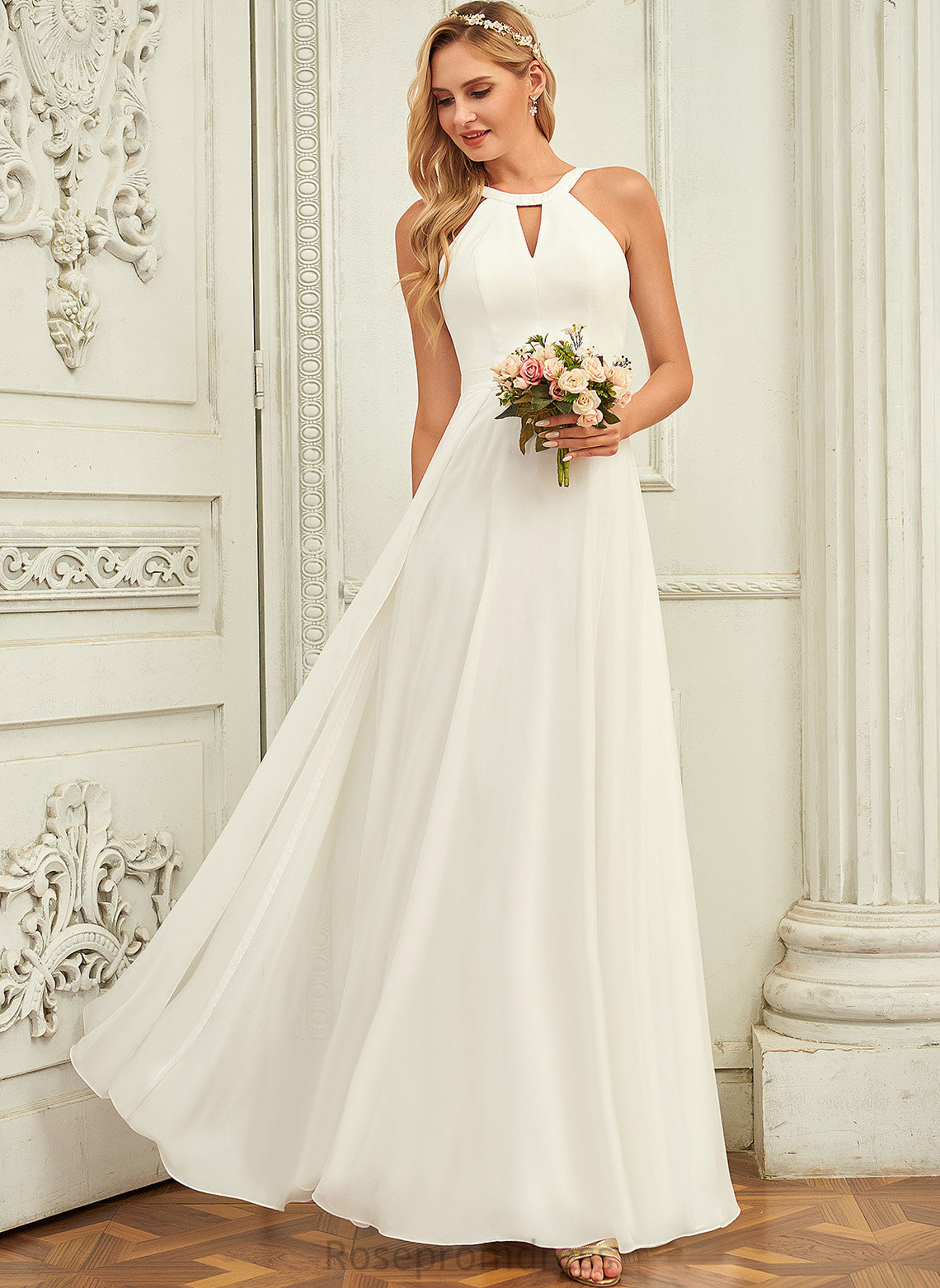 A-Line Dress Chiffon Floor-Length Wedding Dresses Fatima Scoop Wedding