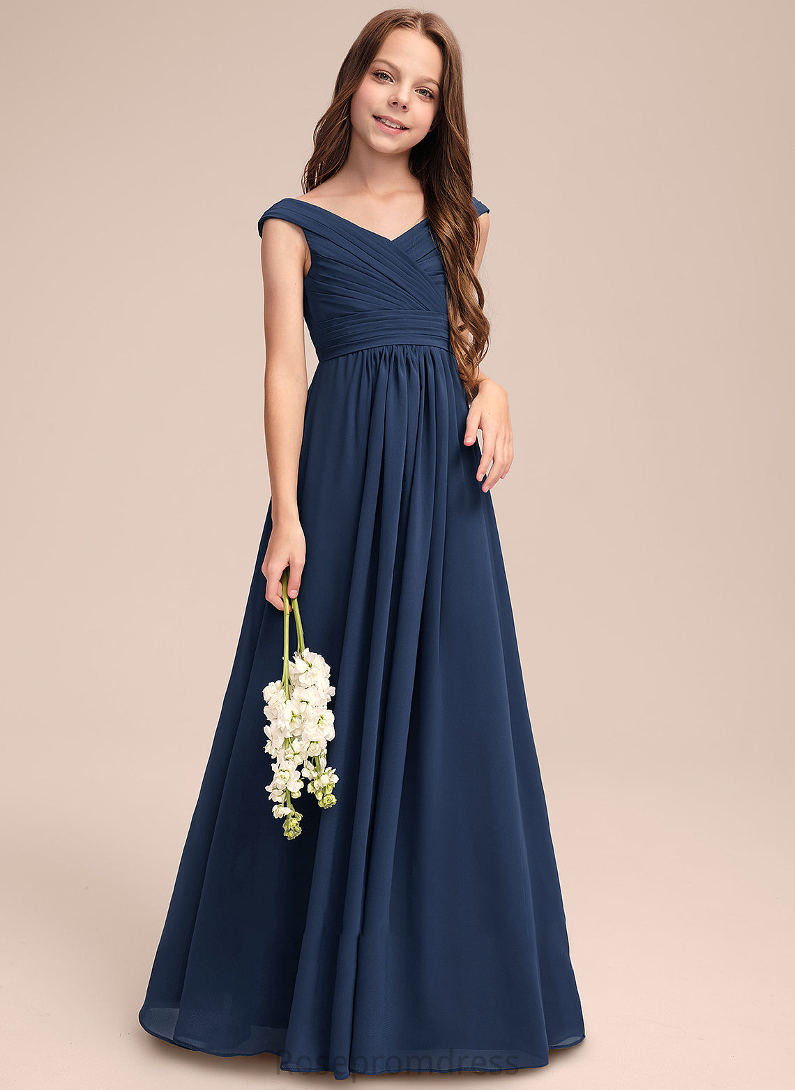 Off-the-Shoulder With Junior Bridesmaid Dresses Chiffon Cristal Ruffles A-Line Floor-Length