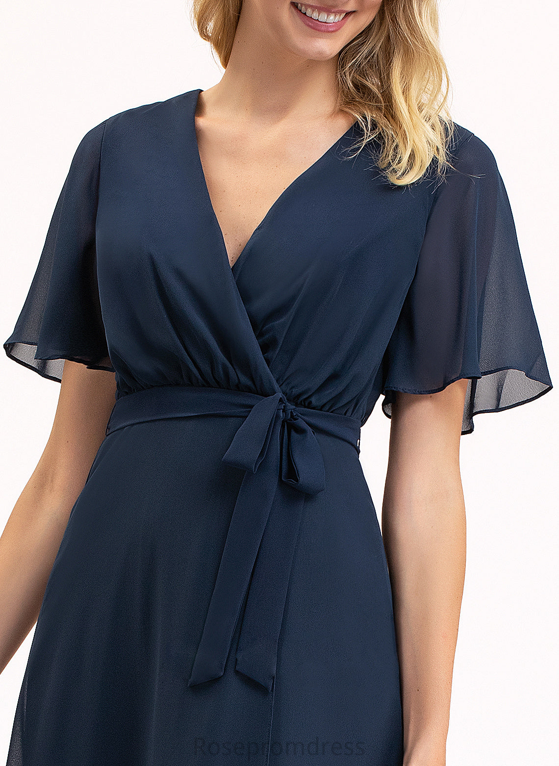 Cocktail Asymmetrical Bow(s) Chiffon A-Line With Casey Cocktail Dresses V-neck Dress