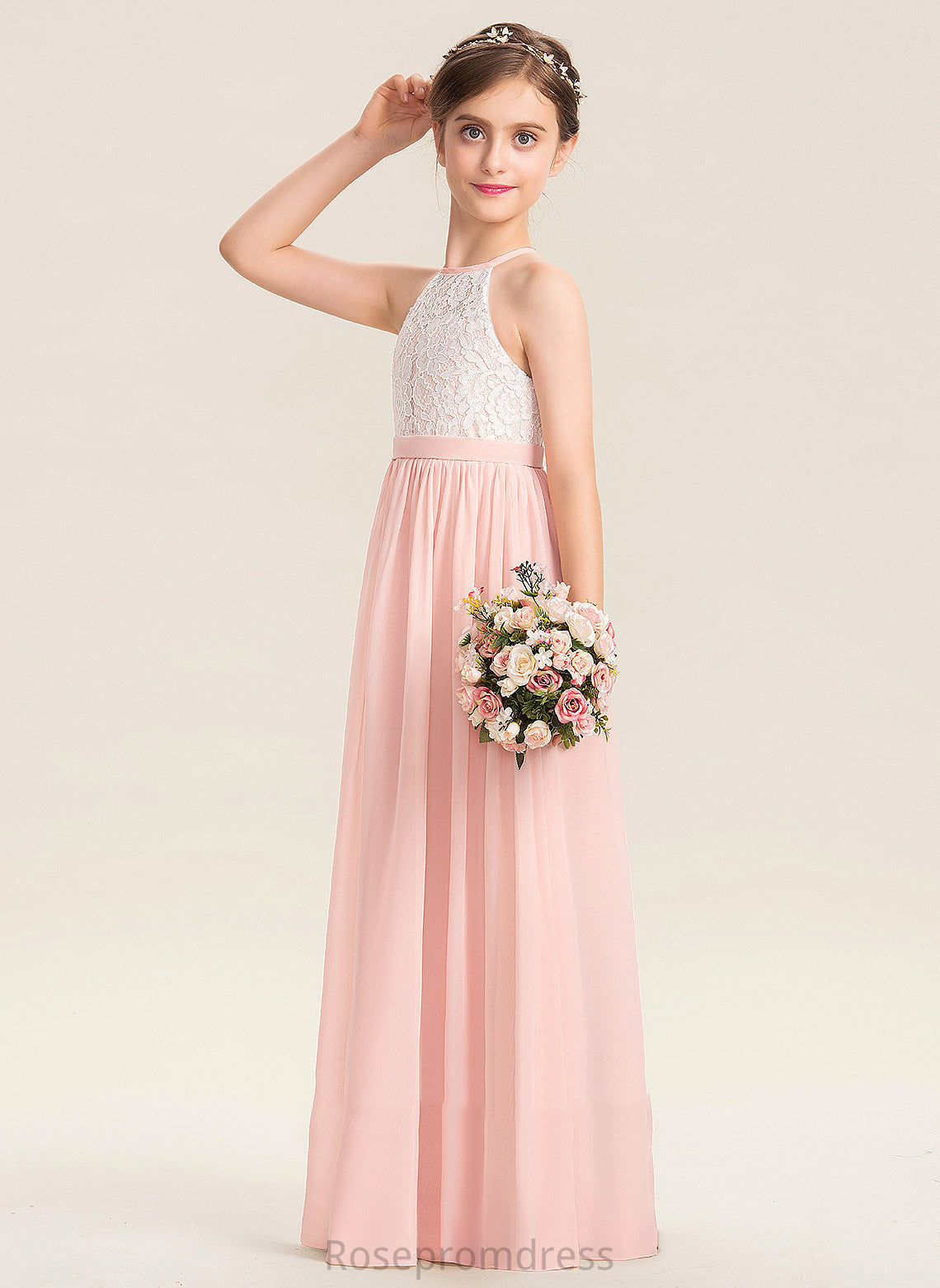 Flower Girl Dresses Hole - Flower Girl With A-Line Scoop Neck Chiffon Floor-length Sleeveless Emily Back Dress