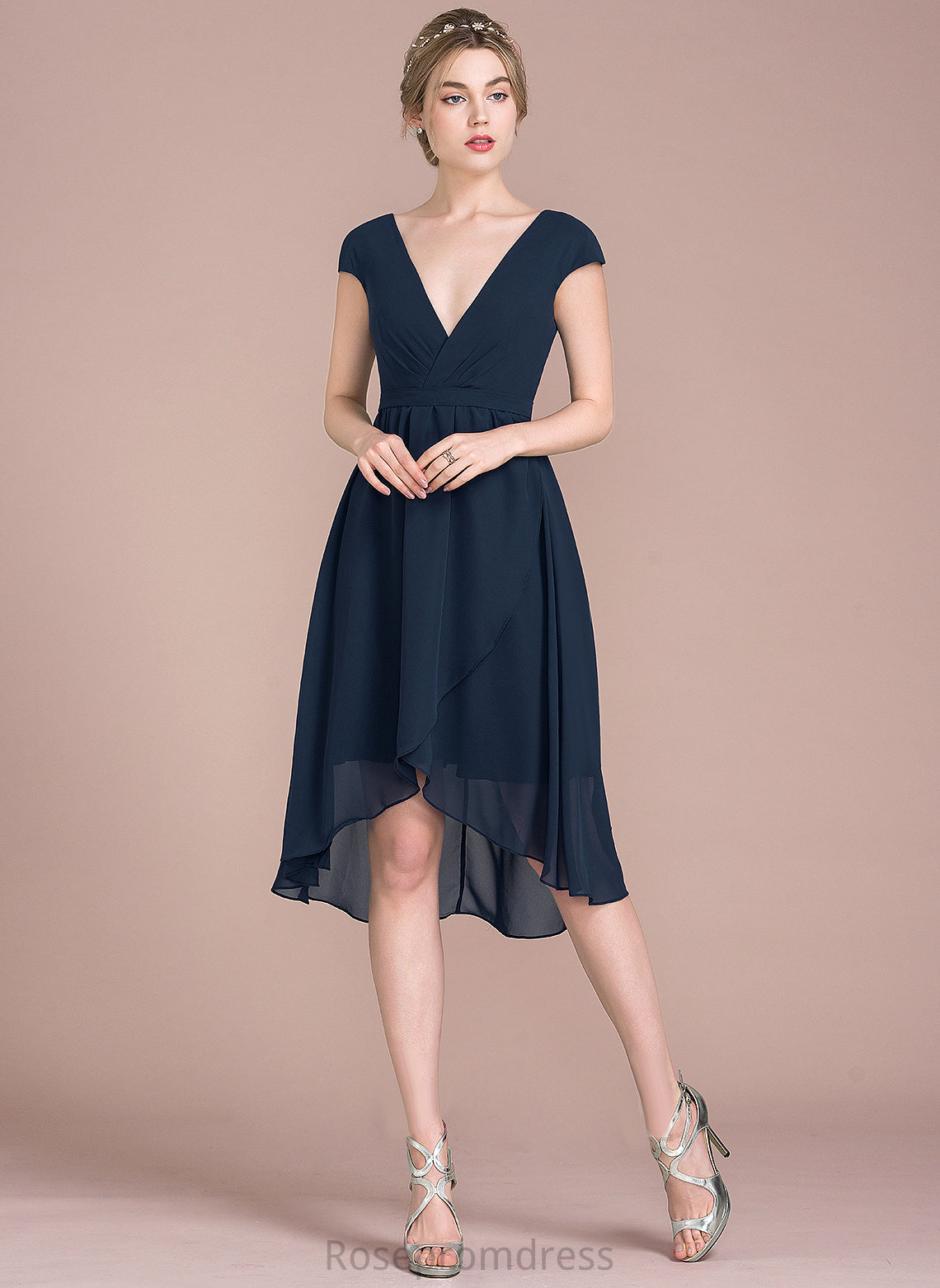 Cocktail Dresses Asymmetrical Cocktail Dress V-neck Chiffon A-Line Nia