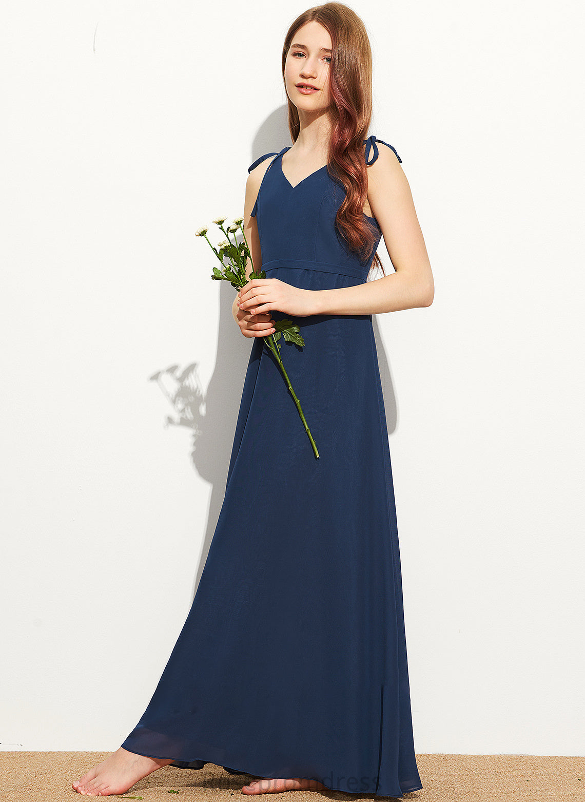 Kaila Chiffon Junior Bridesmaid Dresses A-Line With V-neck Bow(s) Floor-Length