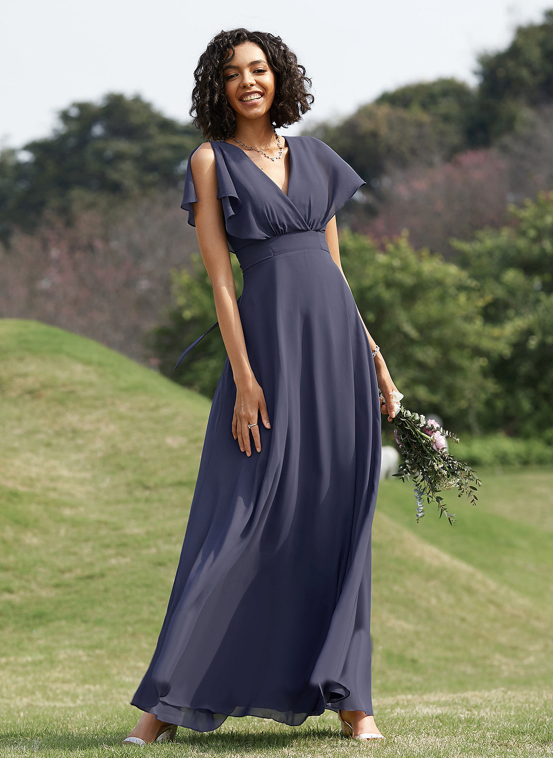 Neckline Straps Fabric Length Floor-Length A-Line V-neck Silhouette Cecilia Halter A-Line/Princess Floor Length Bridesmaid Dresses