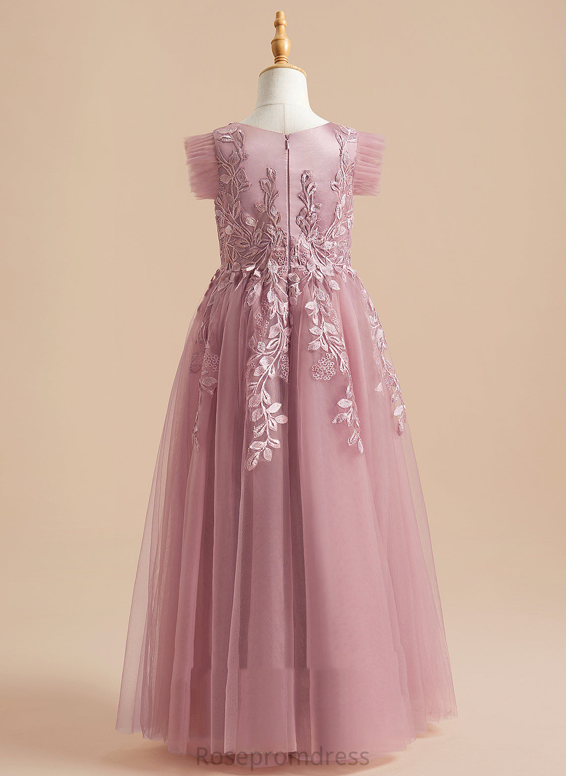 Flower Tulle A-Line Floor-length - Lacey Flower Girl Dresses Sleeves Girl Neck Short Scoop Dress