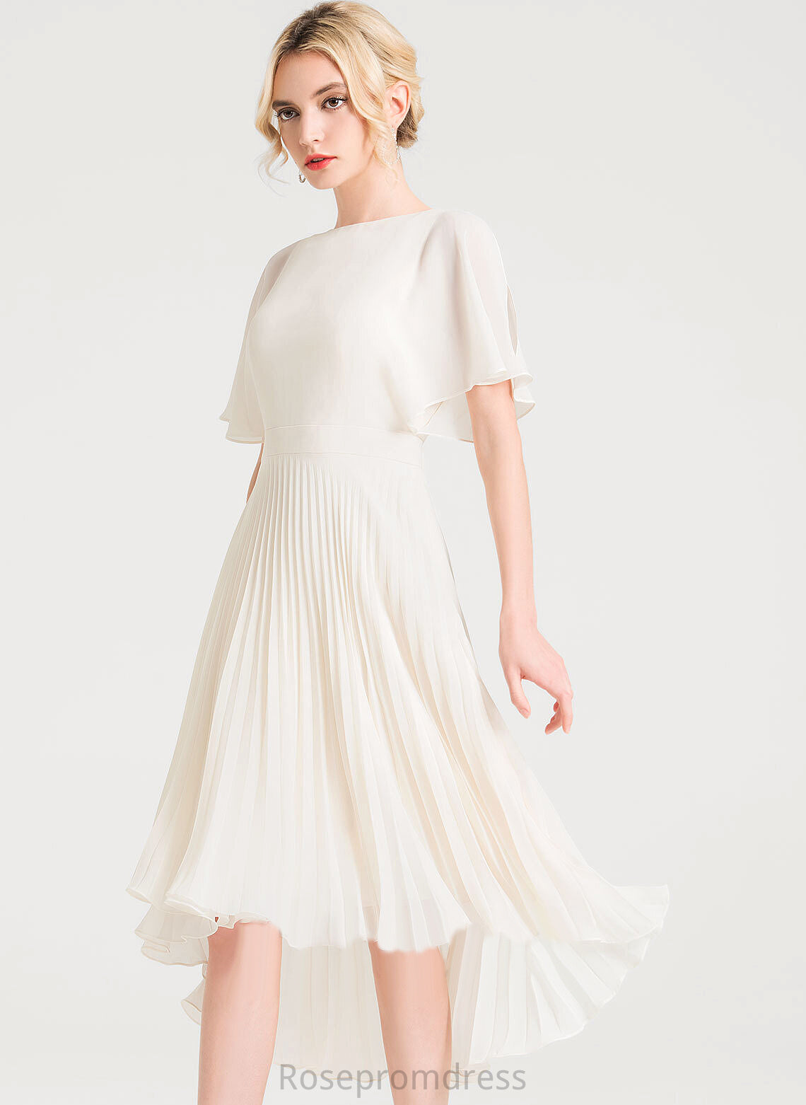 Dress Pleated A-Line Asymmetrical Wedding Dresses Chiffon Scoop With Wedding Campbell