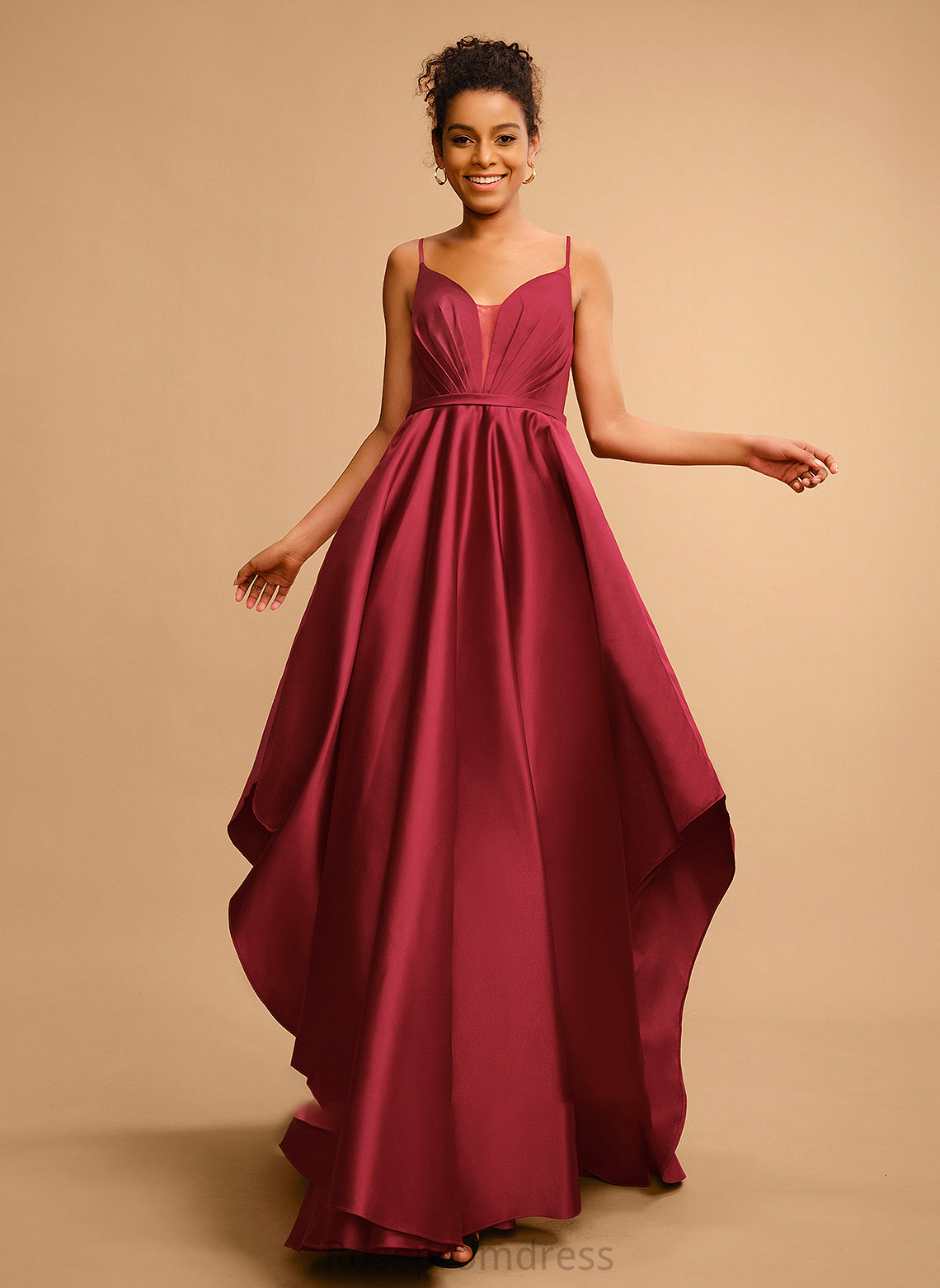 Ball-Gown/Princess Floor-Length Satin Prom Dresses Camilla V-neck