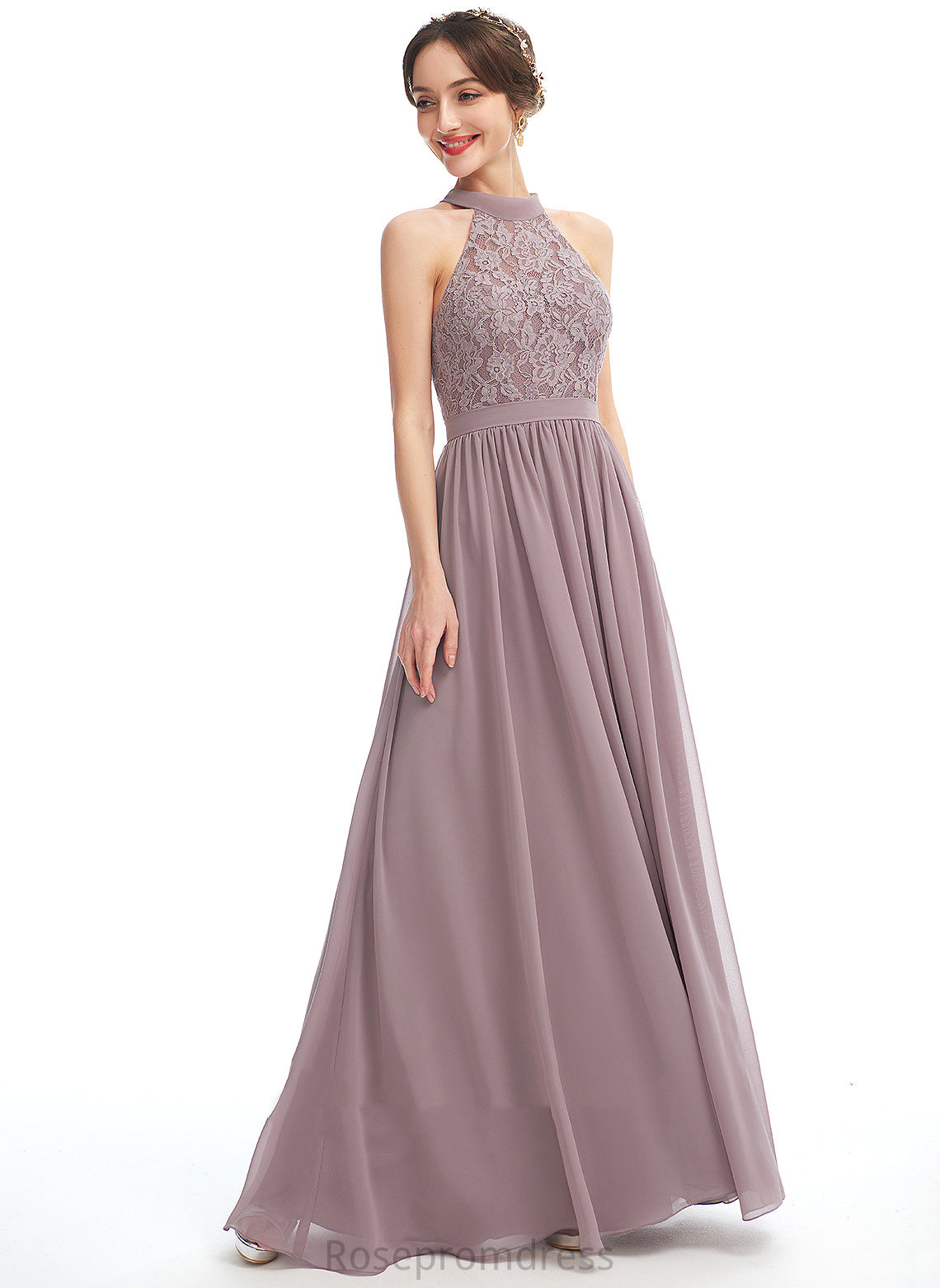 Embellishment Floor-Length Silhouette Length Fabric A-Line Halter SplitFront Neckline Amirah Natural Waist One Shoulder Bridesmaid Dresses