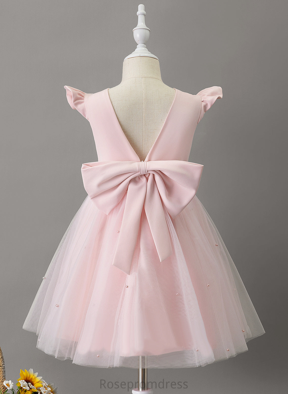 Knee-length A-Line Ruffles/Beading/Bow(s) Neck Scoop Flower Dress Girl Flower Girl Dresses Tulle Sleeveless Juliet With