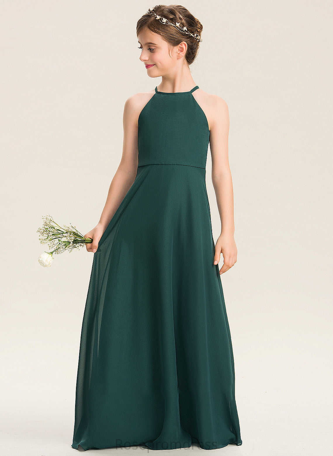 Gertie Junior Bridesmaid Dresses Chiffon Neck Floor-Length A-Line Scoop