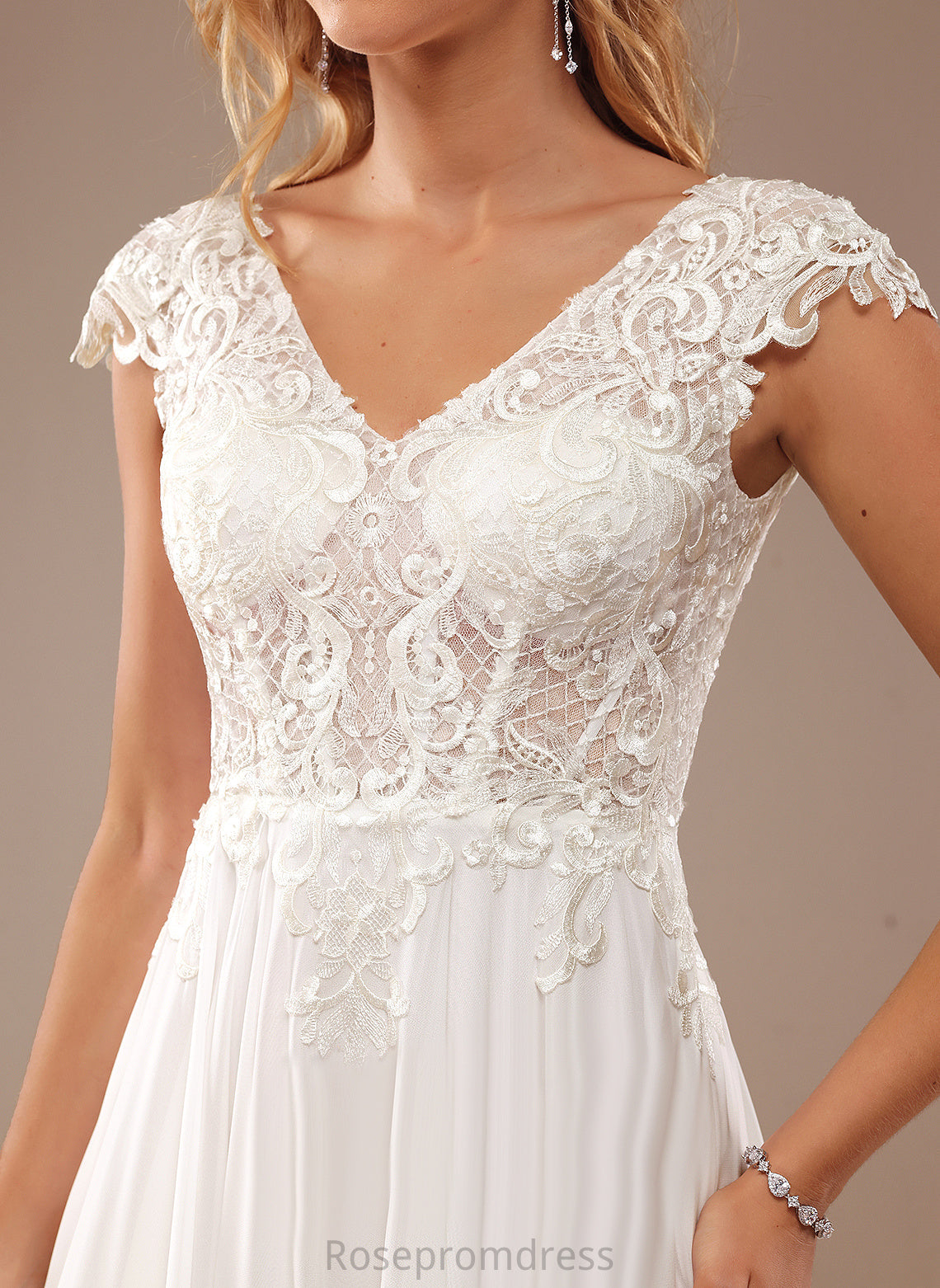 Train A-Line Wedding Dresses With Lace Dress V-neck Wedding Chiffon Lace Sweep Belen