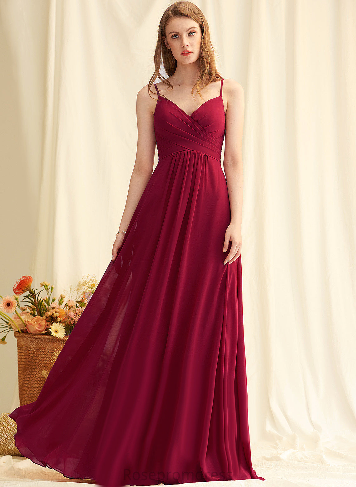 V-neck Floor-Length Embellishment A-Line Silhouette Fabric Length Pleated Neckline Elianna Floor Length A-Line/Princess Bridesmaid Dresses