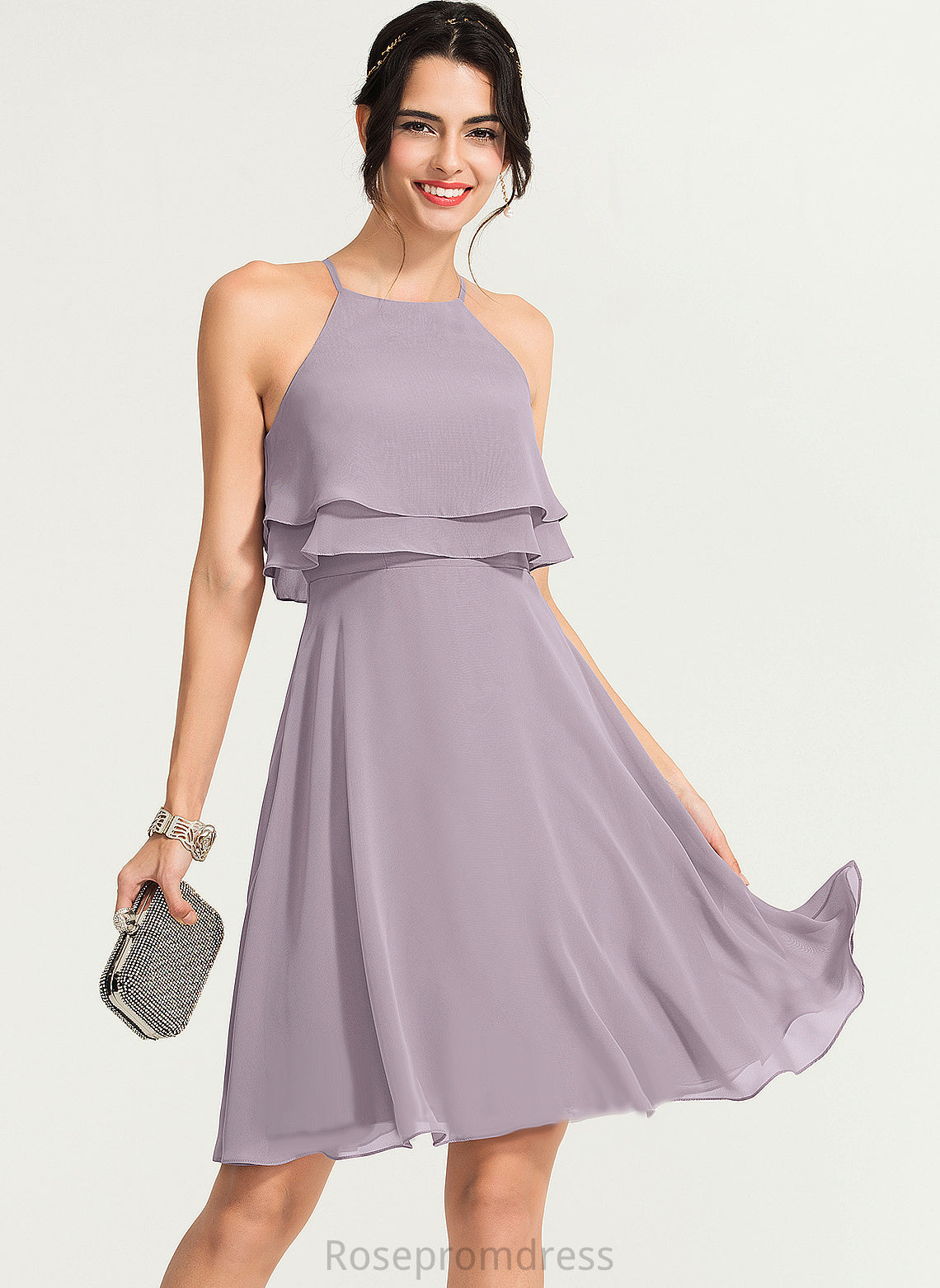 Neckline Cocktail Dresses Dress Brenda Chiffon Cocktail A-Line Knee-Length Square