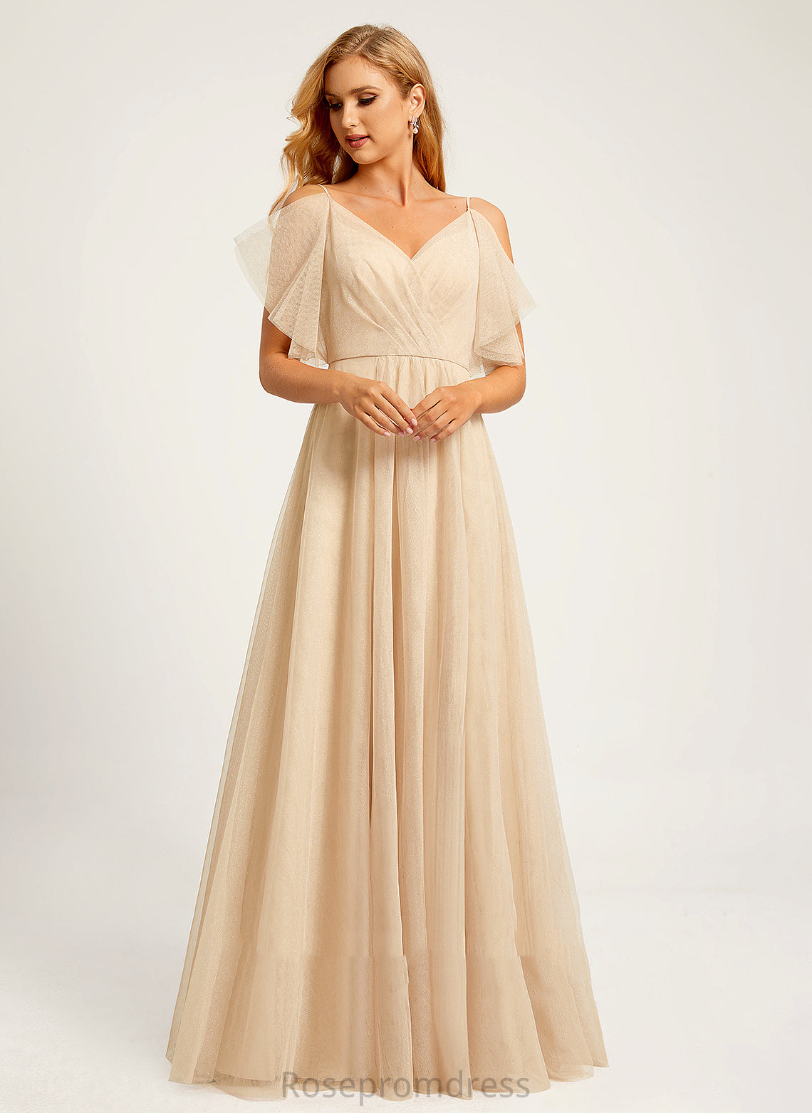 Floor-Length Length Neckline Embellishment V-neck Silhouette A-Line SplitFront Fabric Paulina Bridesmaid Dresses