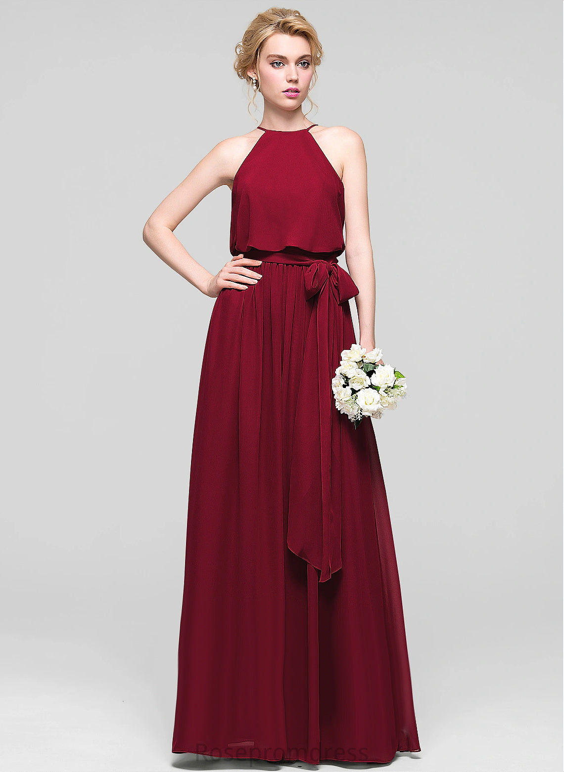 Floor-Length A-line Length Silhouette Scoop Fabric Neckline Embellishment Haylee Sleeveless A-Line/Princess Straps Bridesmaid Dresses