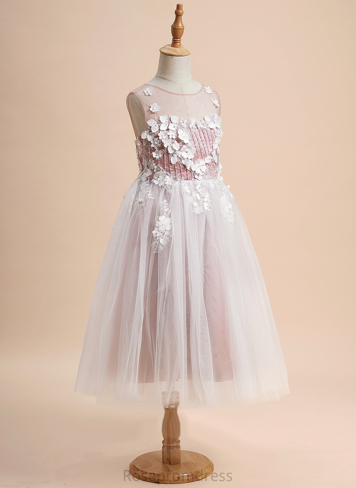 Mckayla Lace/Beading/Flower(s) Girl Sleeveless A-Line Flower With - Scoop Neck Tulle Dress Flower Girl Dresses Tea-length