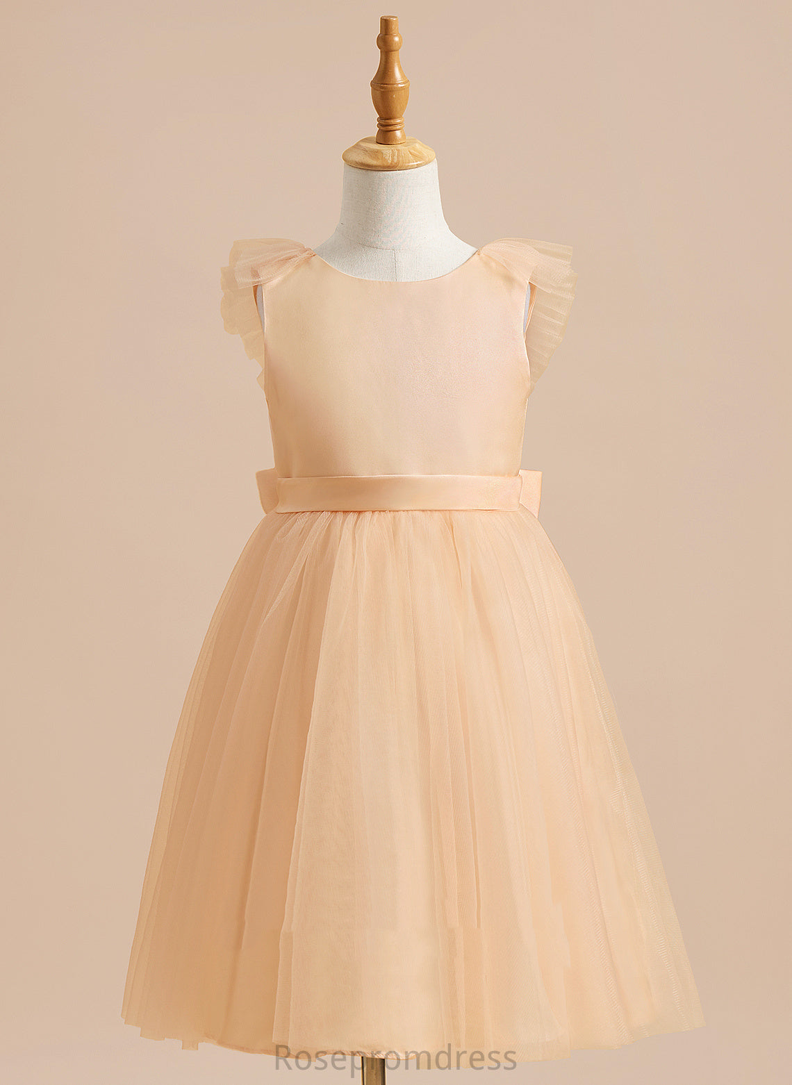 With Dress Flower Bow(s) A-Line Girl - Jackie Flower Girl Dresses Scoop Tulle Sleeveless Knee-length Neck