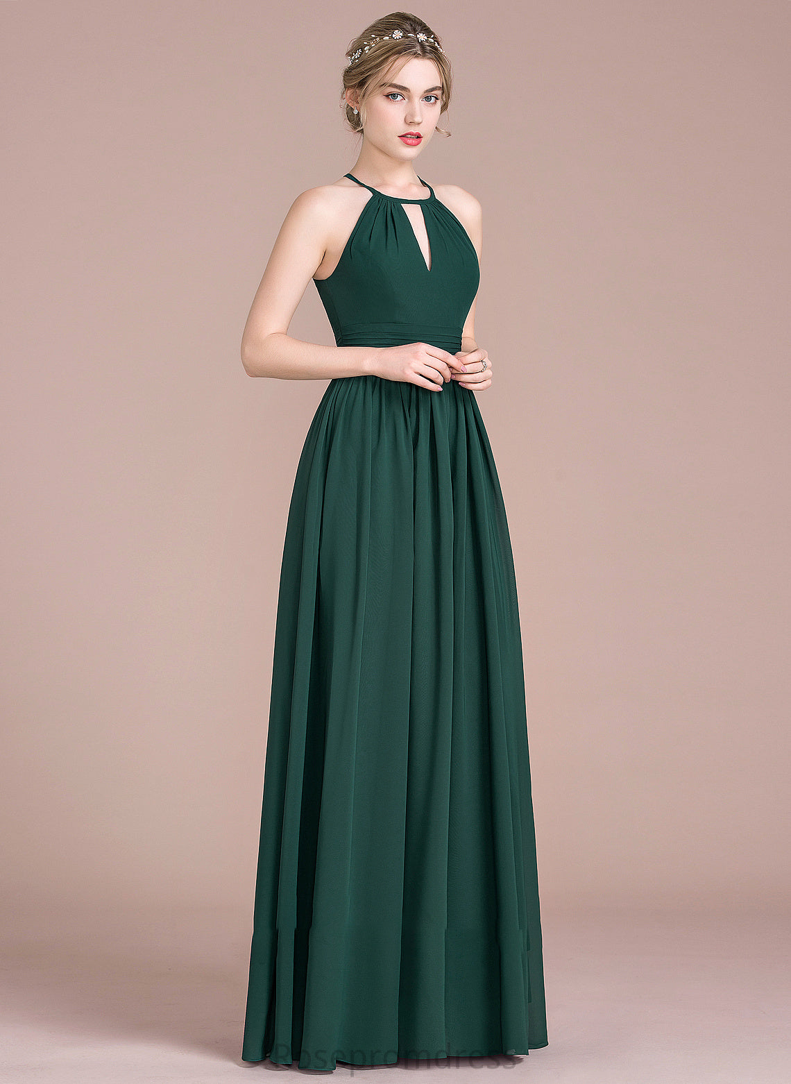 Scoop Floor-Length Chiffon Neck A-Line Ruffle Sofia Prom Dresses With