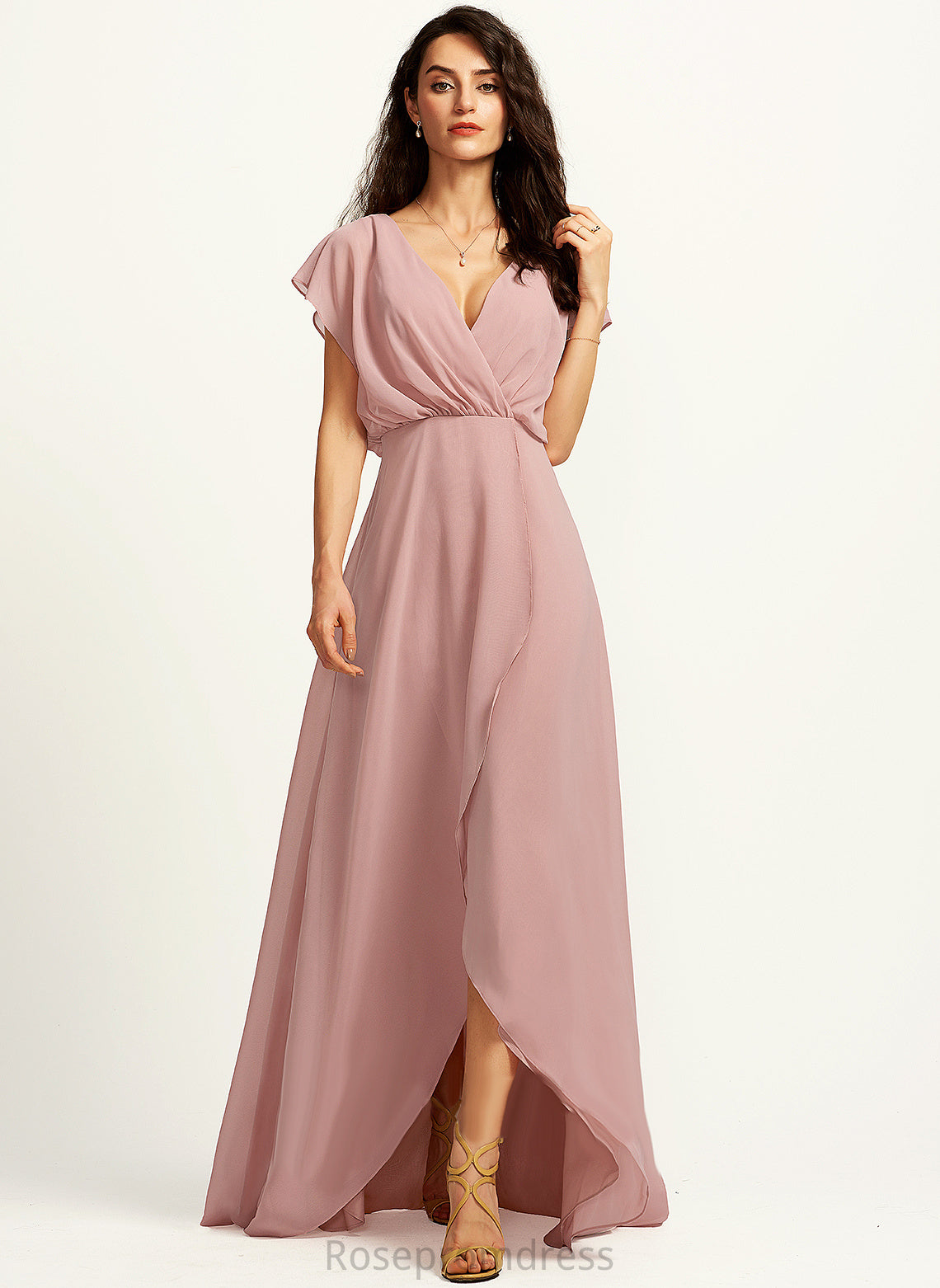 SplitFront Silhouette Asymmetrical Neckline Fabric V-neck A-Line Length Embellishment Amina Bridesmaid Dresses