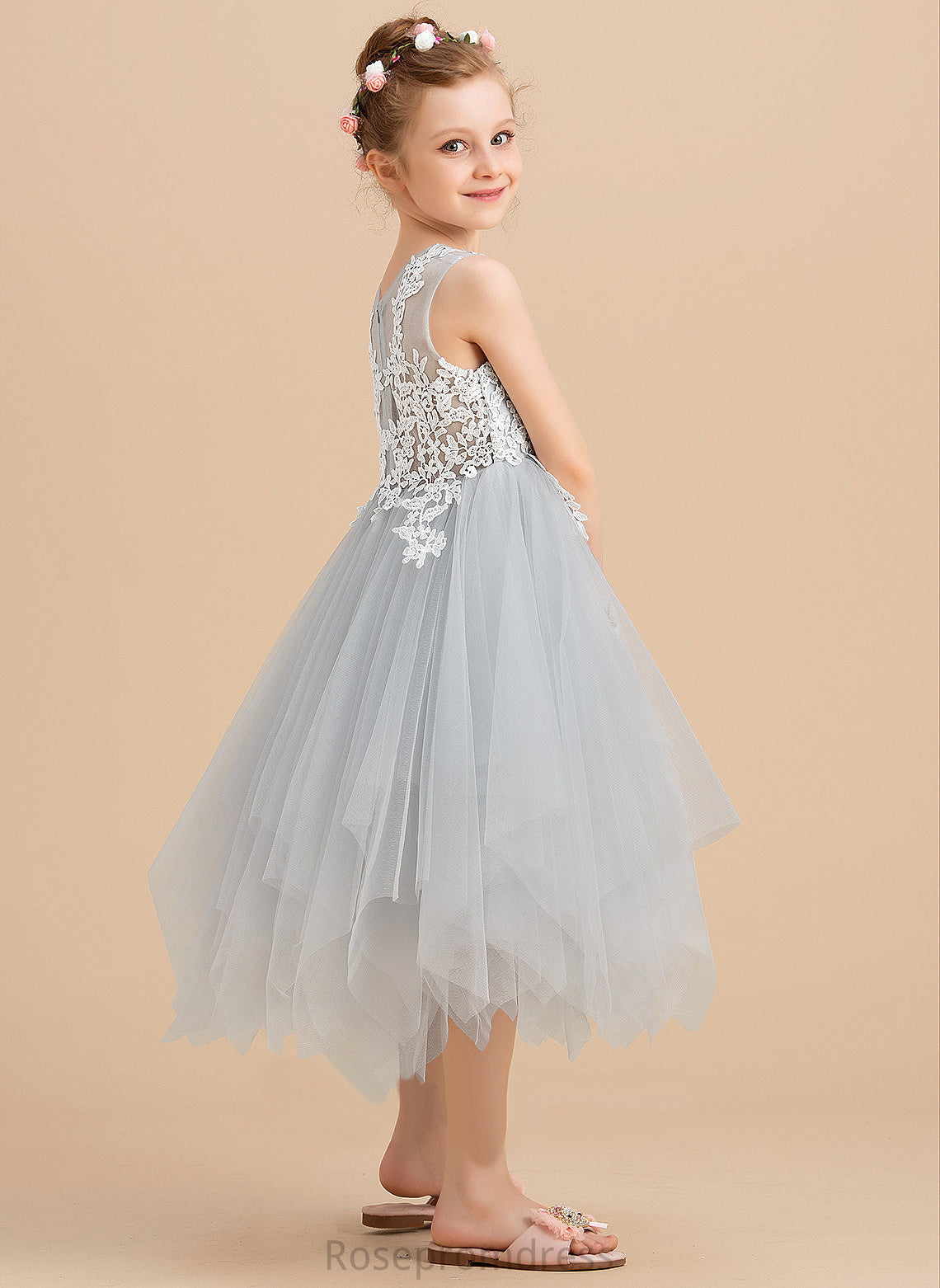 Dress A-Line Lilah Flower Sleeveless Scoop Tea-length Girl - Tulle/Lace Neck Flower Girl Dresses