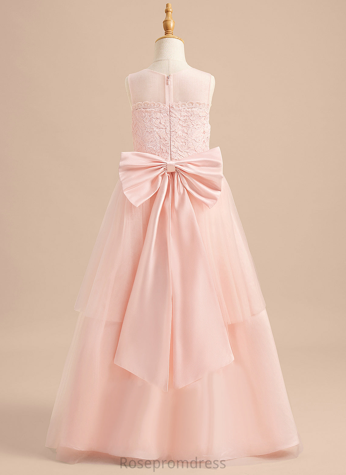 Tulle - Lace/Bow(s) Neck A-Line Girl Floor-length Dress Sleeveless Flower Elaina With Scoop Flower Girl Dresses