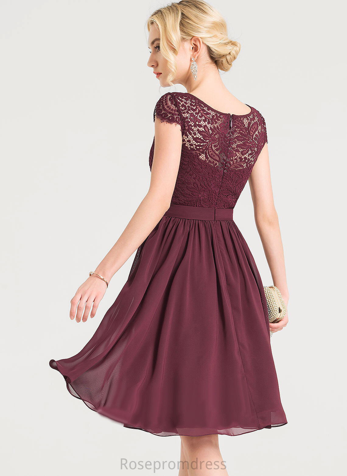 Knee-Length Chiffon Neck Alisha Lace Scoop Cocktail Dresses Dress A-Line Cocktail