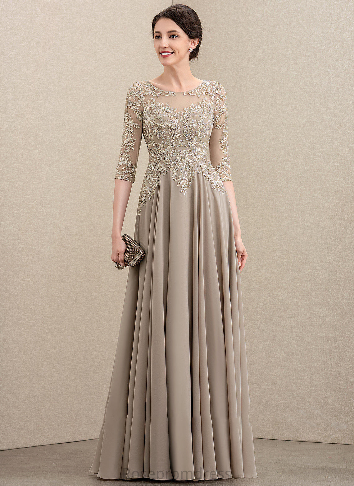 Chiffon Mother of the Bride Dresses Floor-Length Elianna Lace the Neck of Bride A-Line Sequins With Scoop Mother Dress