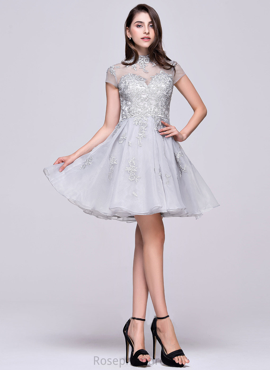 Appliques Tulle Short/Mini With Patti Dress Organza Homecoming Dresses Lace Homecoming A-Line High Lace Neck