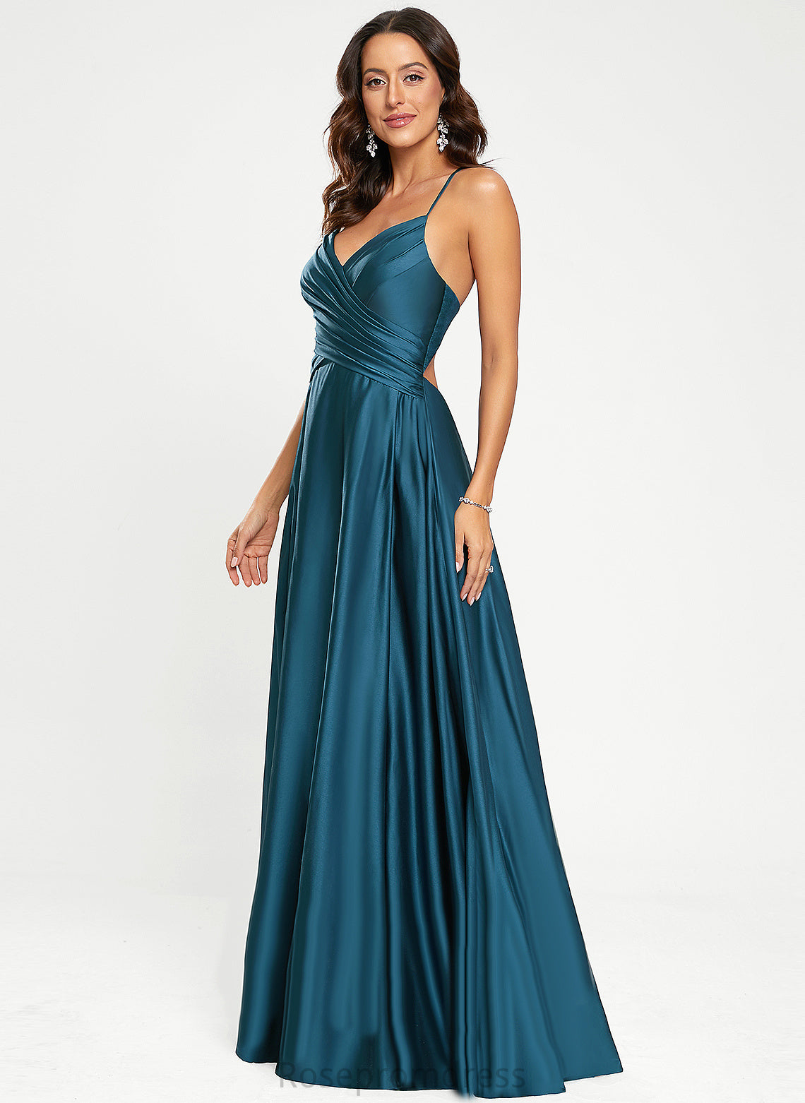 Polyester A-Line V-neck Prom Dresses Jessie Floor-Length