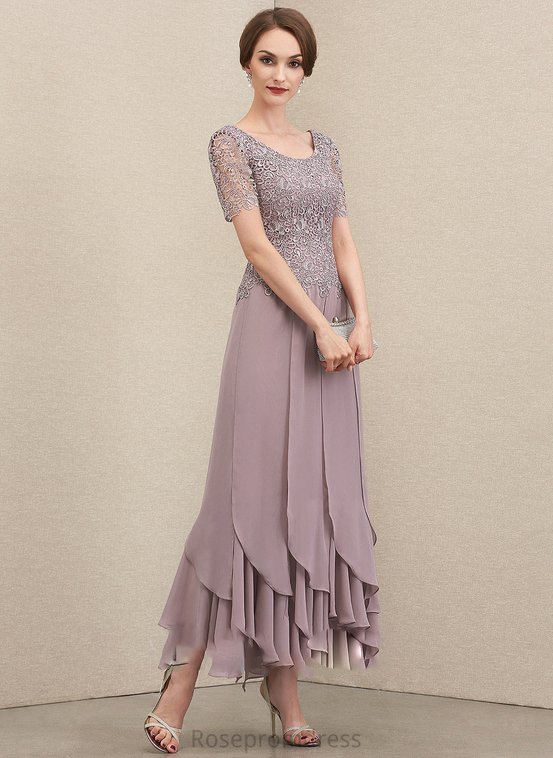 Chiffon Scoop Lace With Mother Ankle-Length Bride the of Ruffles Iliana Cascading Dress A-Line Neck Mother of the Bride Dresses